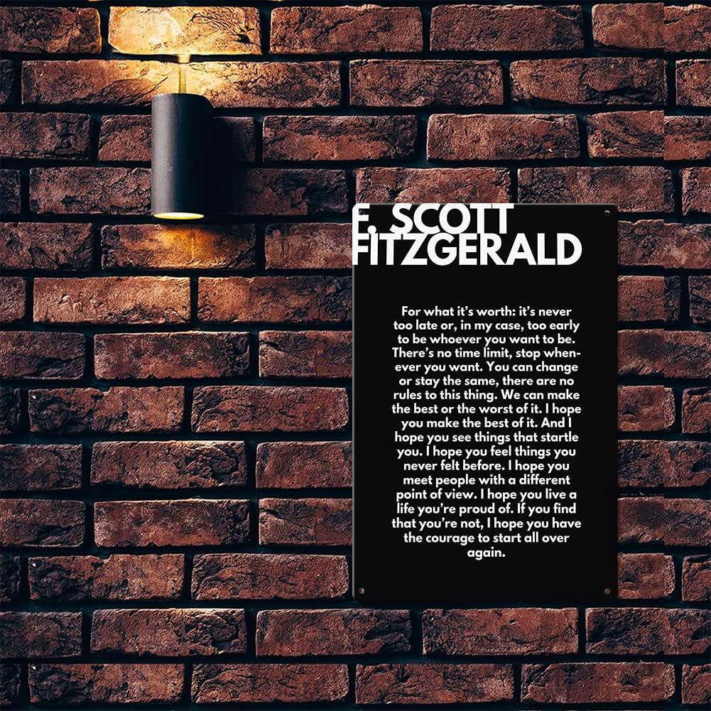 F. Scott Fitzgerald Quote Metal Signs Wall Art Poem Poster Decor for Living Room Painting Kitchen Artwork for Modern Home Decorations for Bedroom