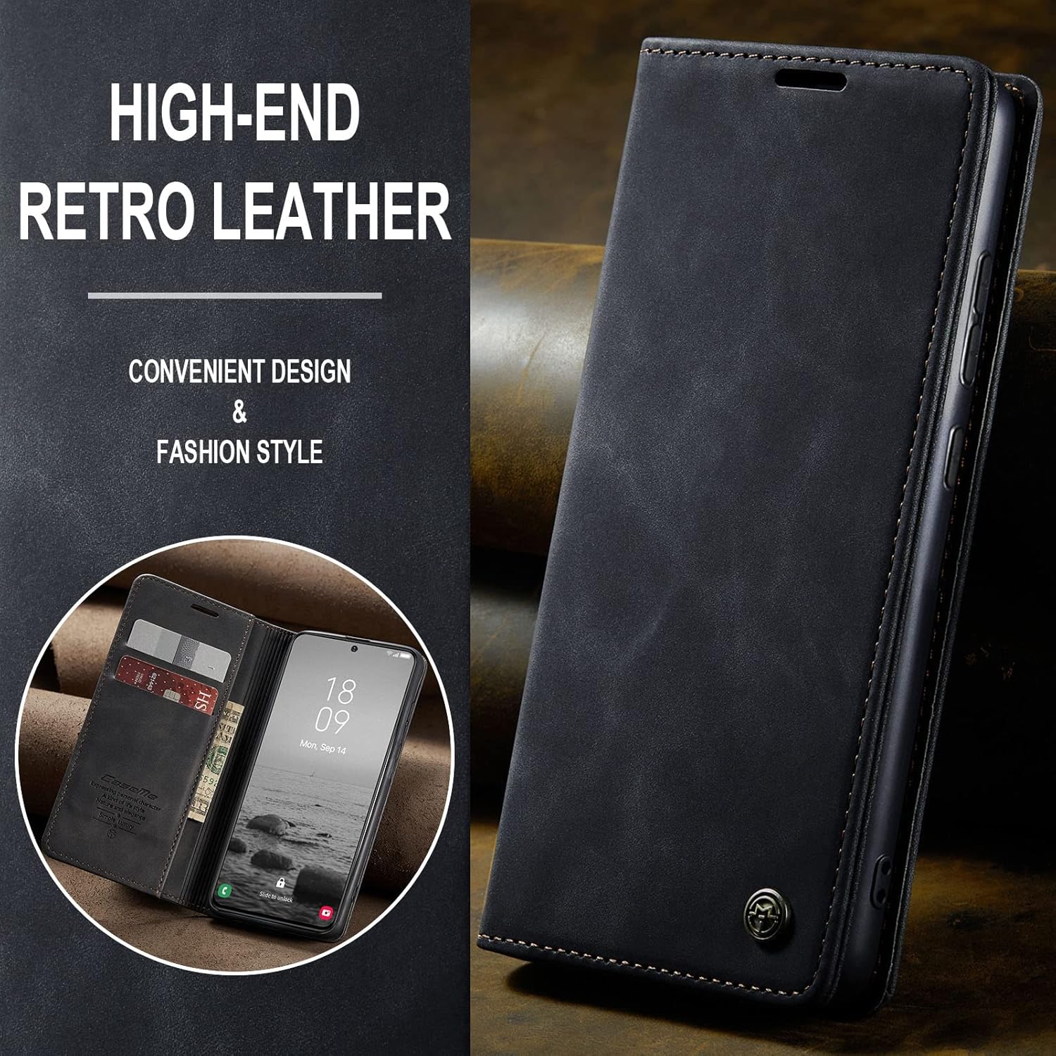 SINIANL Funda para Samsung Galaxy S23, funda de piel para Galaxy S23, estilo vintage tipo cartera, plegable, con función atril, ranuras para