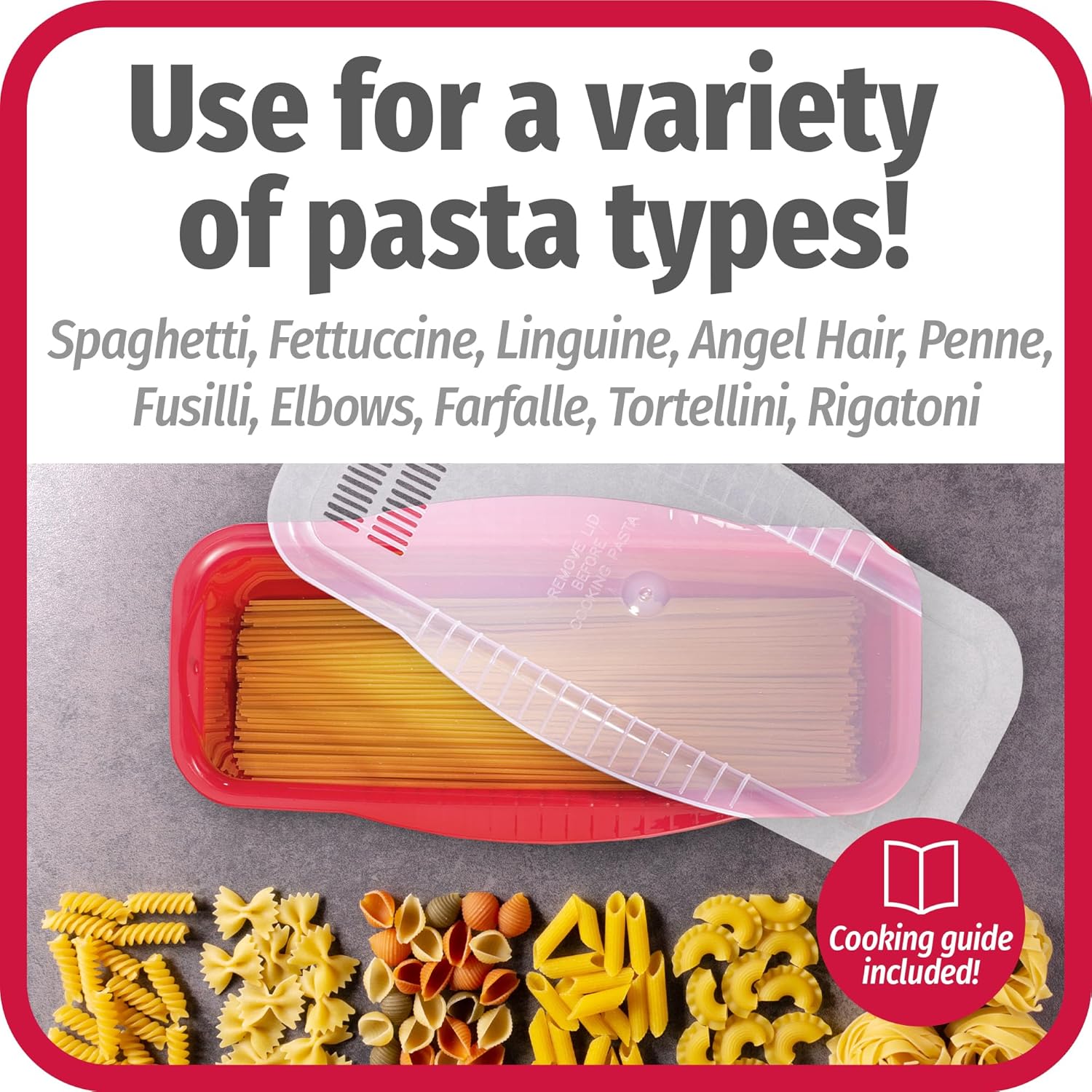 GoodCook Olla de pasta para microondas con tapa coladora y guía de cocina, cocina de fideos para microondas, cocina hasta 4 porciones de pasta