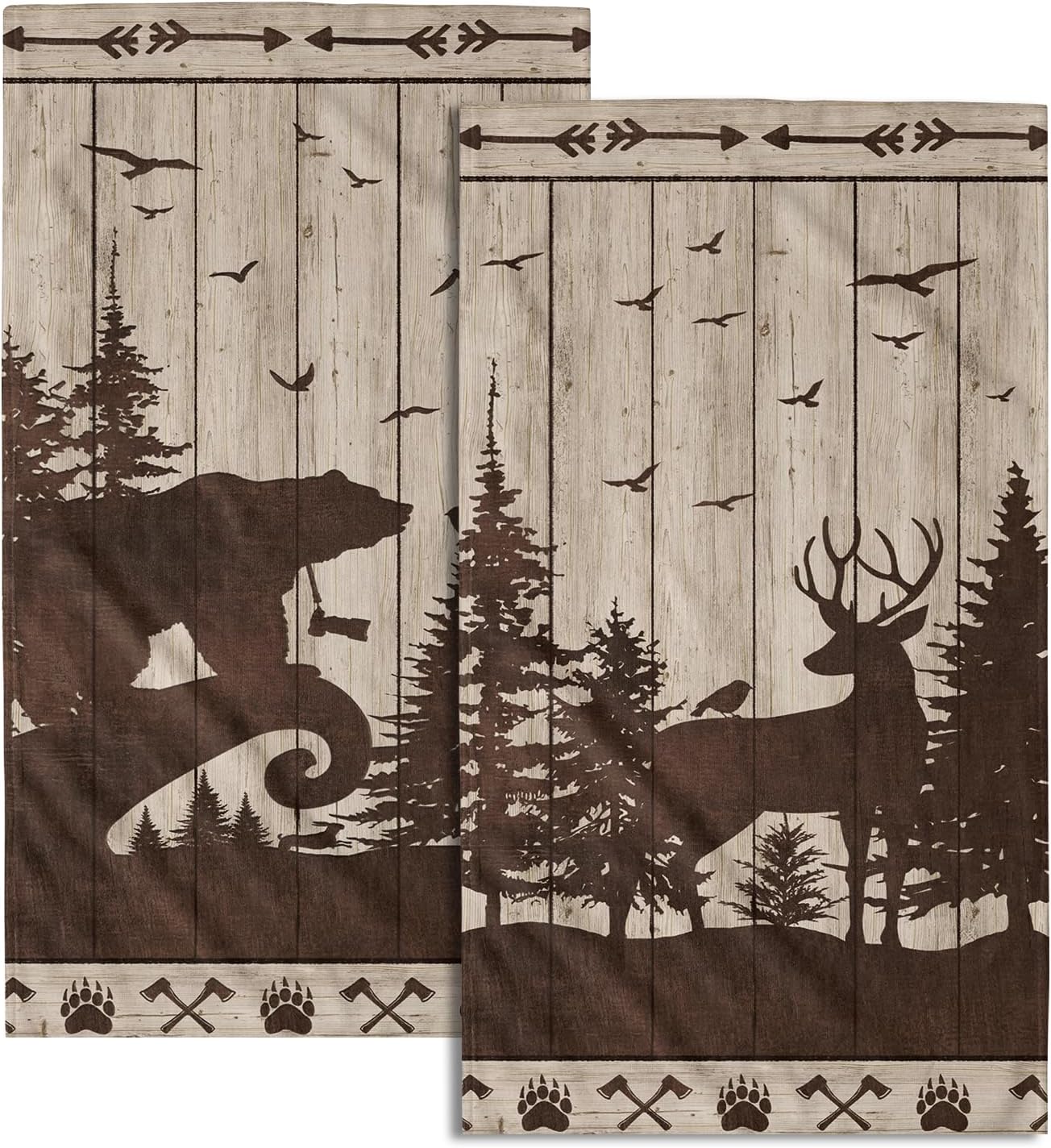 Giwawa Forest Bear – Juego de 2 toallas de mano con diseño de ciervos y animales salvajes, juego de 2 toallas para invitados, toalla rústica para el