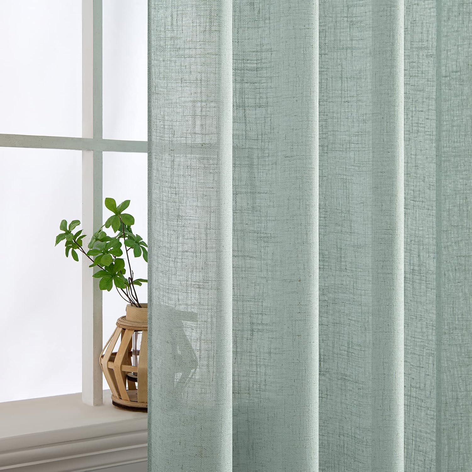 MIULEE – Cortinas semitraslúcidas suaves y gruesas con textura de lino para habitación y sala de estar, con trabilla trasera y bolsillo para