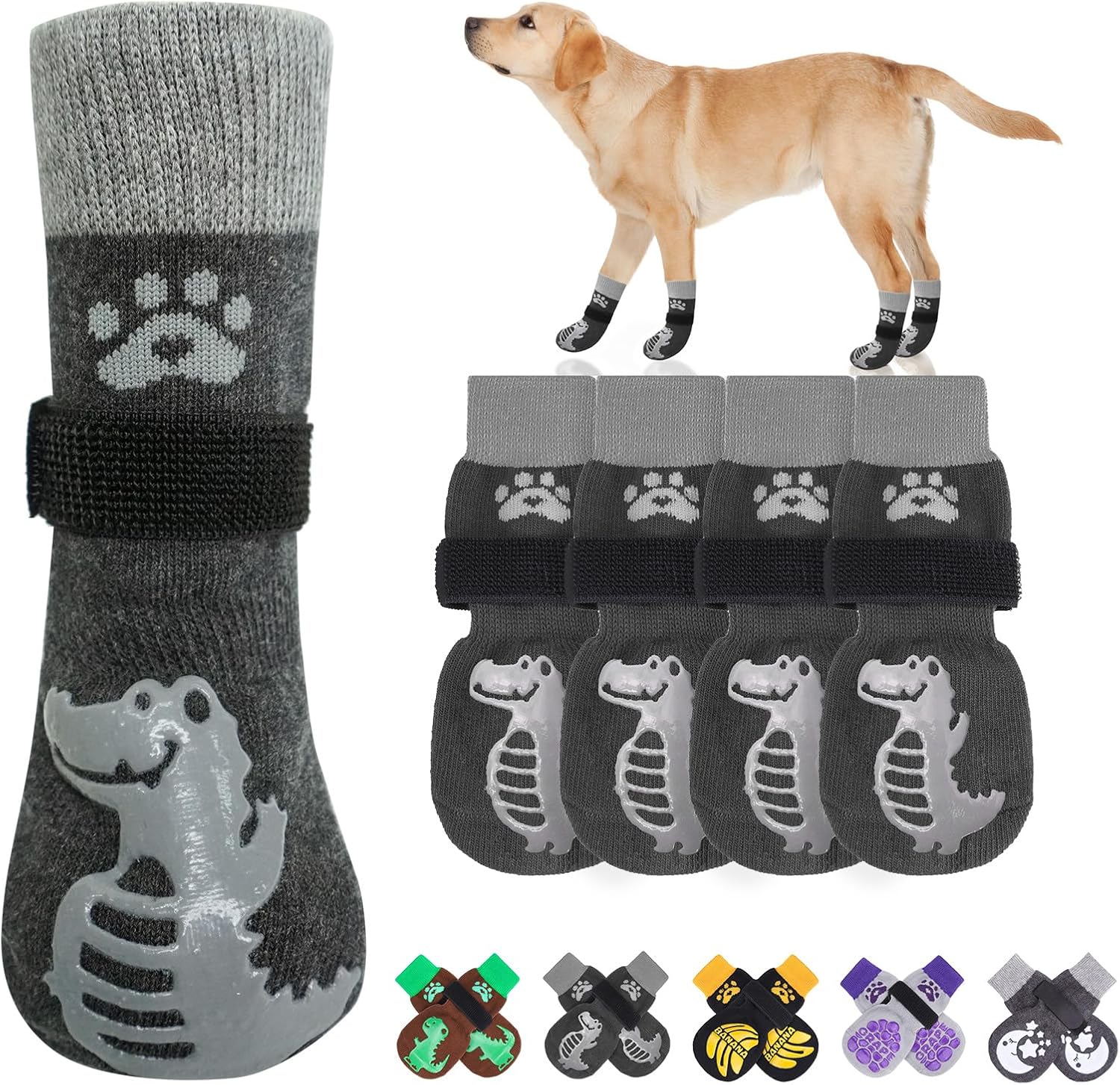 BEAUTYZOO Calcetines antideslizantes para perros para evitar lamer patas, zapatos de perro para pavimento caliente, protector de agarre de pata de