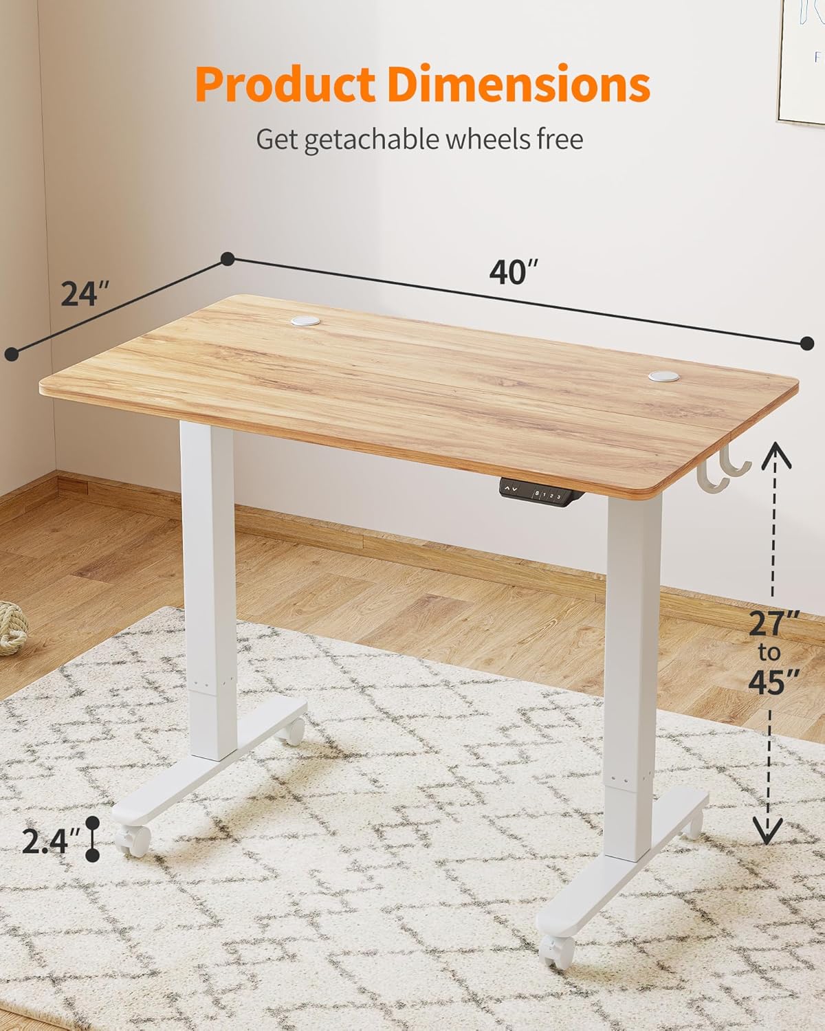 BANTI Escritorio eléctrico de pie ajustable de 40 x 24 pulgadas, mesa de pie, escritorio de oficina en casa con tablero de empalme, parte superior