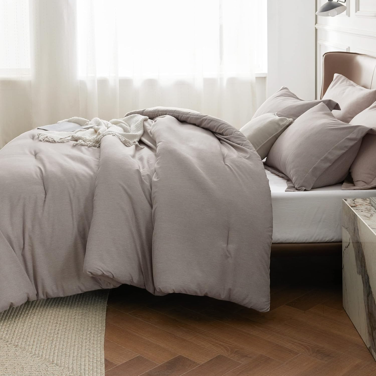 Bedsure Juego de edredón tamaño matrimonial, edredón de lino tamaño matrimonial, ropa de cama suave para todas las estaciones, juego de ropa de cama