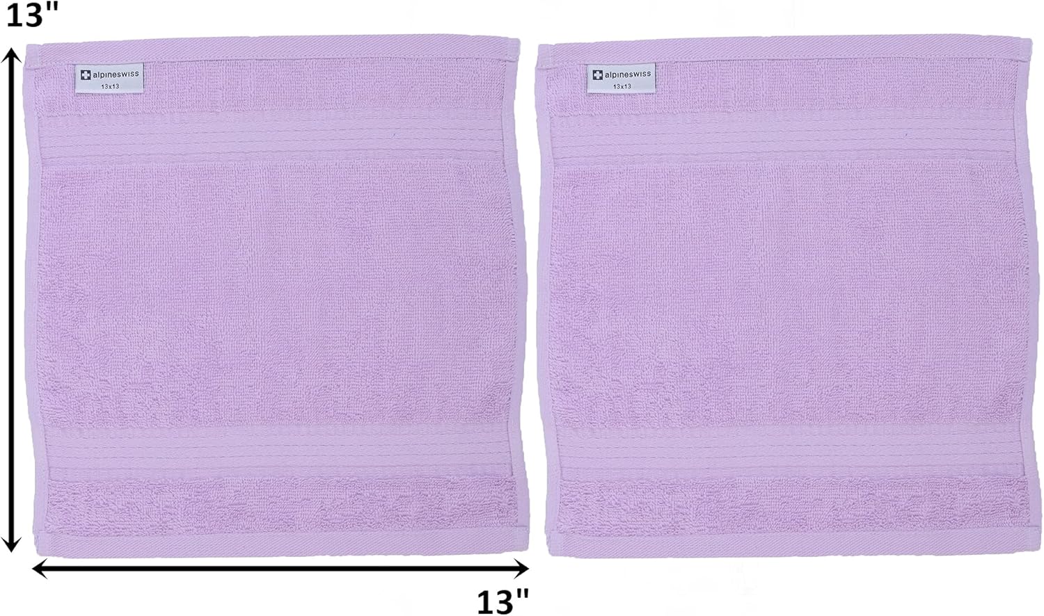 Alpine Swiss Juego de toallas 100% algodón, 2 piezas, suaves y absorbentes, 500 GSM, toallas faciales de 13 x 13 pulgadas, lila