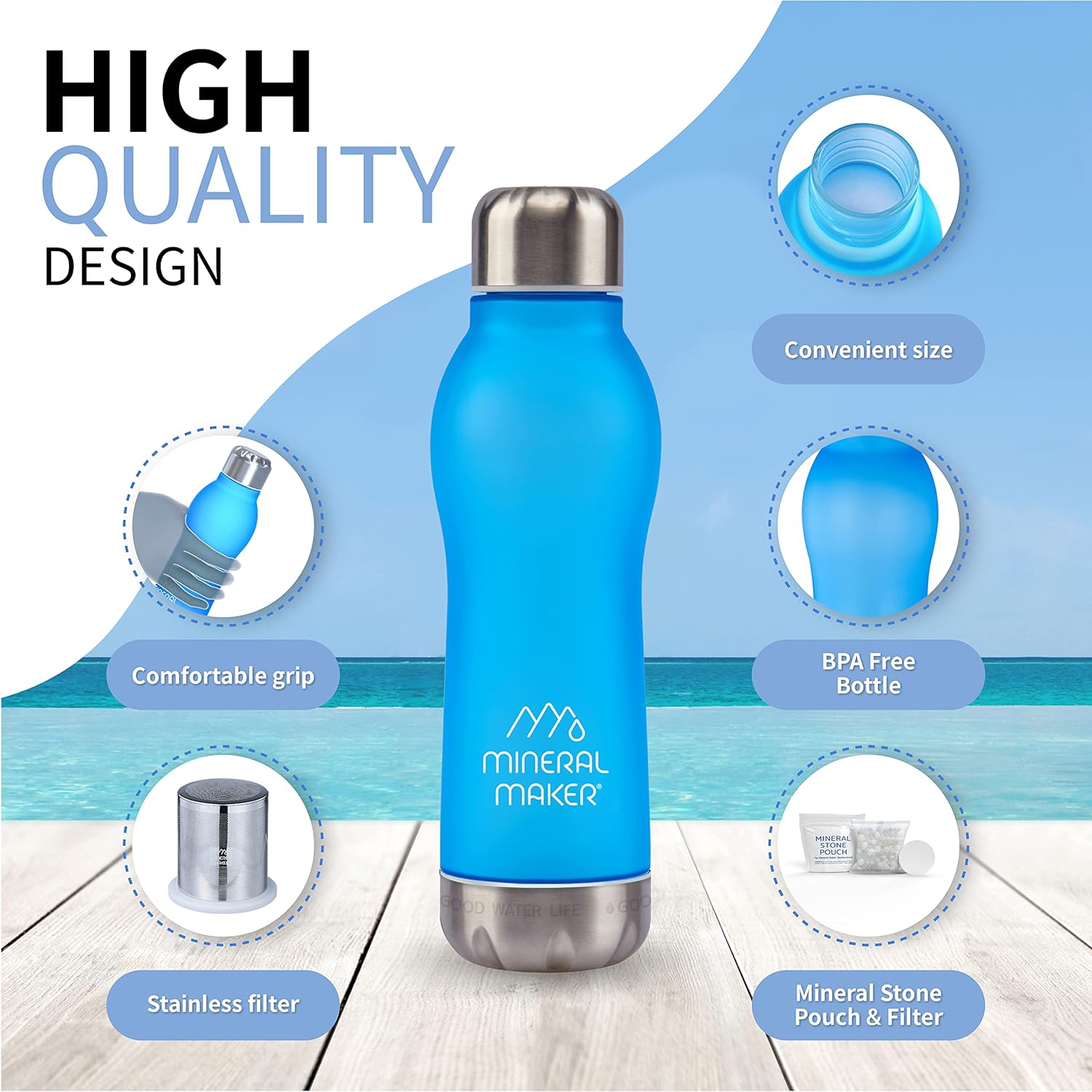 Botella de agua mineral de iones alcalinos mejorada con magnesio, 99.9% de agua pura con pH natural, sin BPA, vaso de Tritan deportivo, viajes,