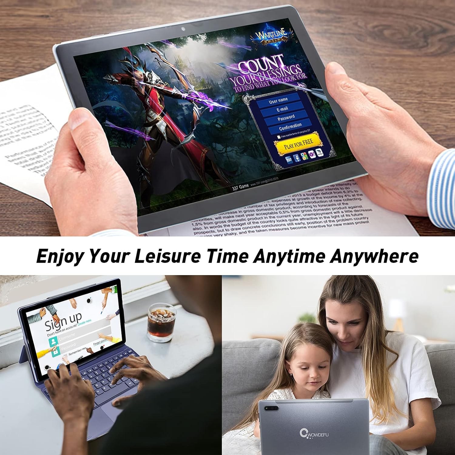 CWOWDEFU Tableta para juegos de 10 pulgadas con teclado Android Tablet Octa Core 64GB 1080p Full HD INCELL pantalla táctil Tablet 2.4G  5G WiFi