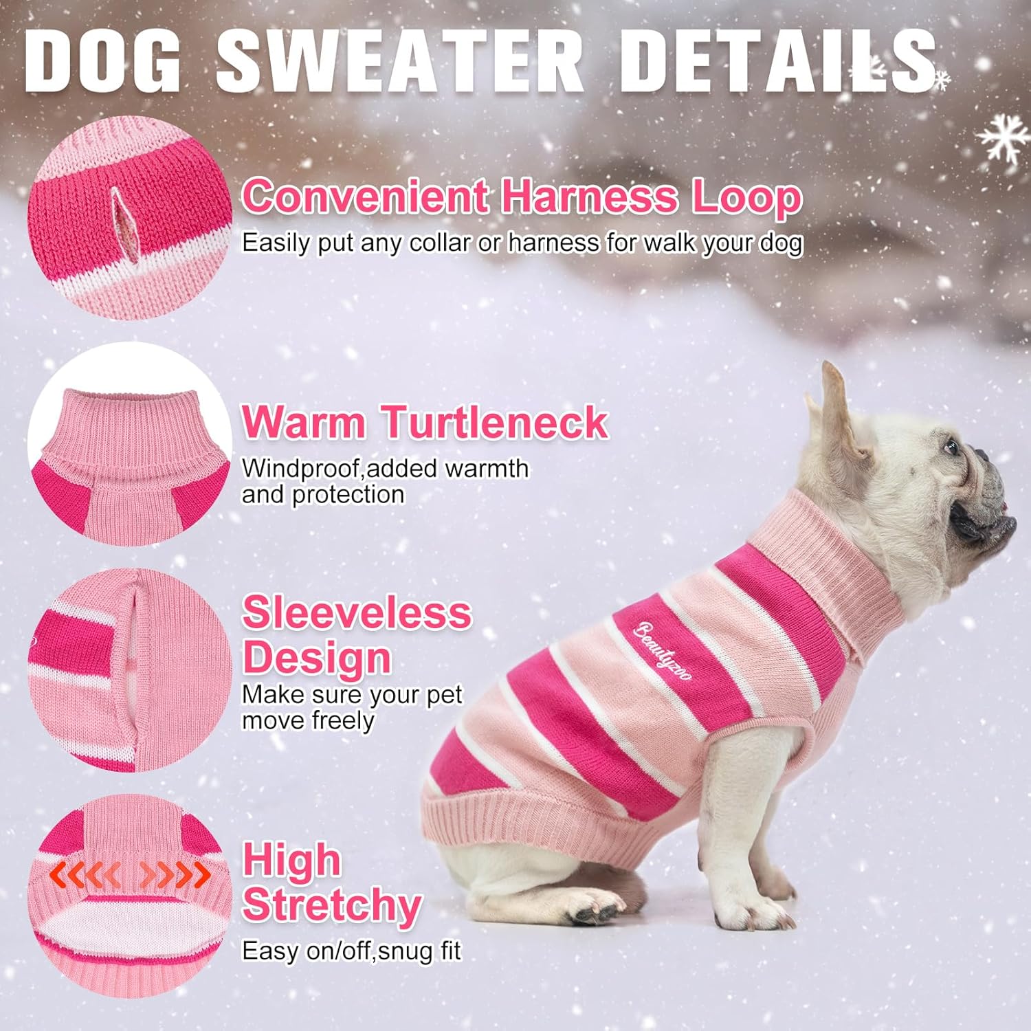 BEAUTYZOO Suéter para perros pequeños, suéteres a rayas para mascotas, ropa de perro de otoño e invierno, suéter de punto de cuello alto para perros