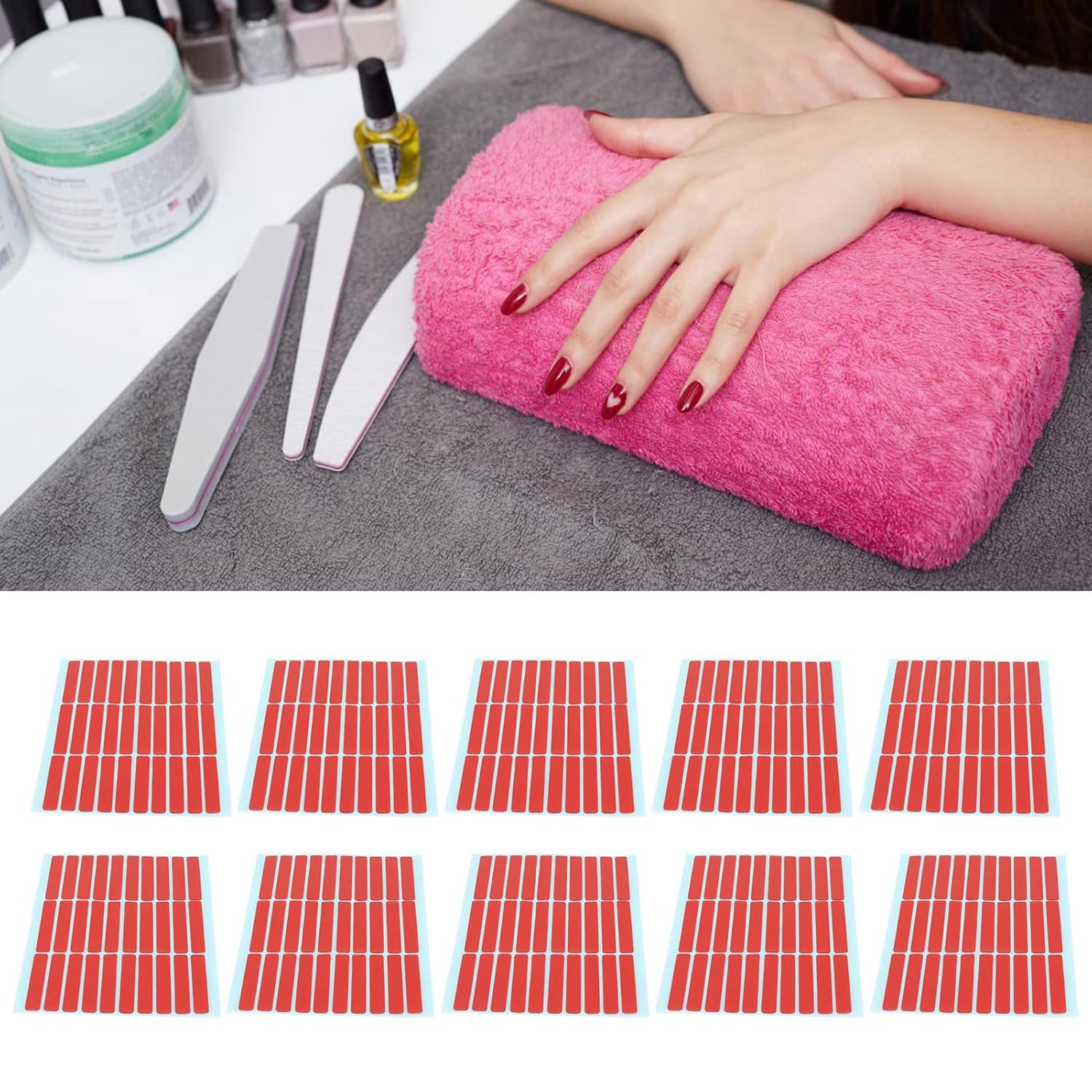Cinta adhesiva de doble cara de 10 hojas de arte de uñas, cinta adhesiva de doble cara para exhibición de punta de uñas
