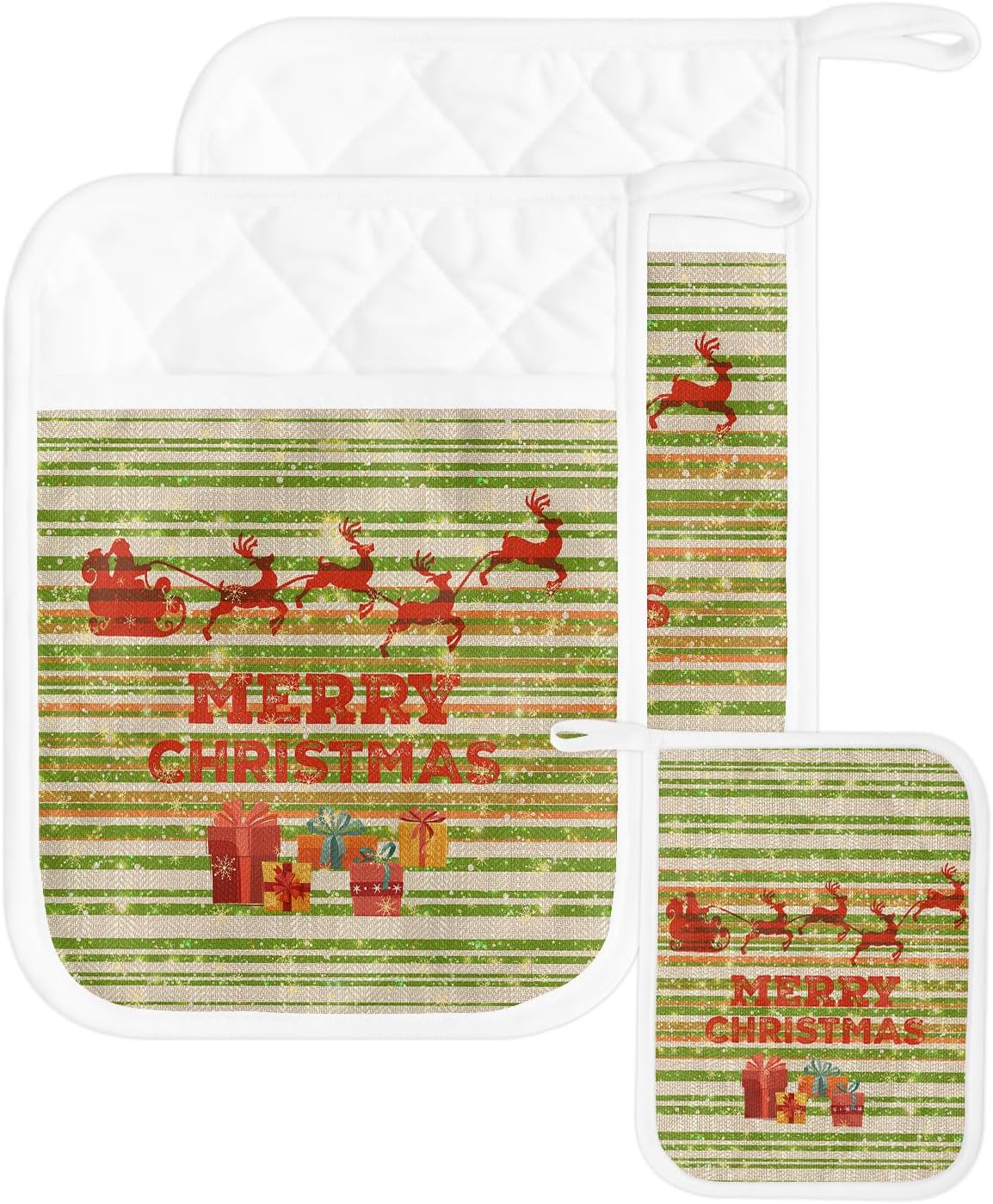 Christmas 2Pcs Pot Holders for Kitchen,Non Slip & Heat Insulation Terry Cloth Potholder Set with Pocket,Thick Hot Pad Oven Mitts Trivet Coaster for