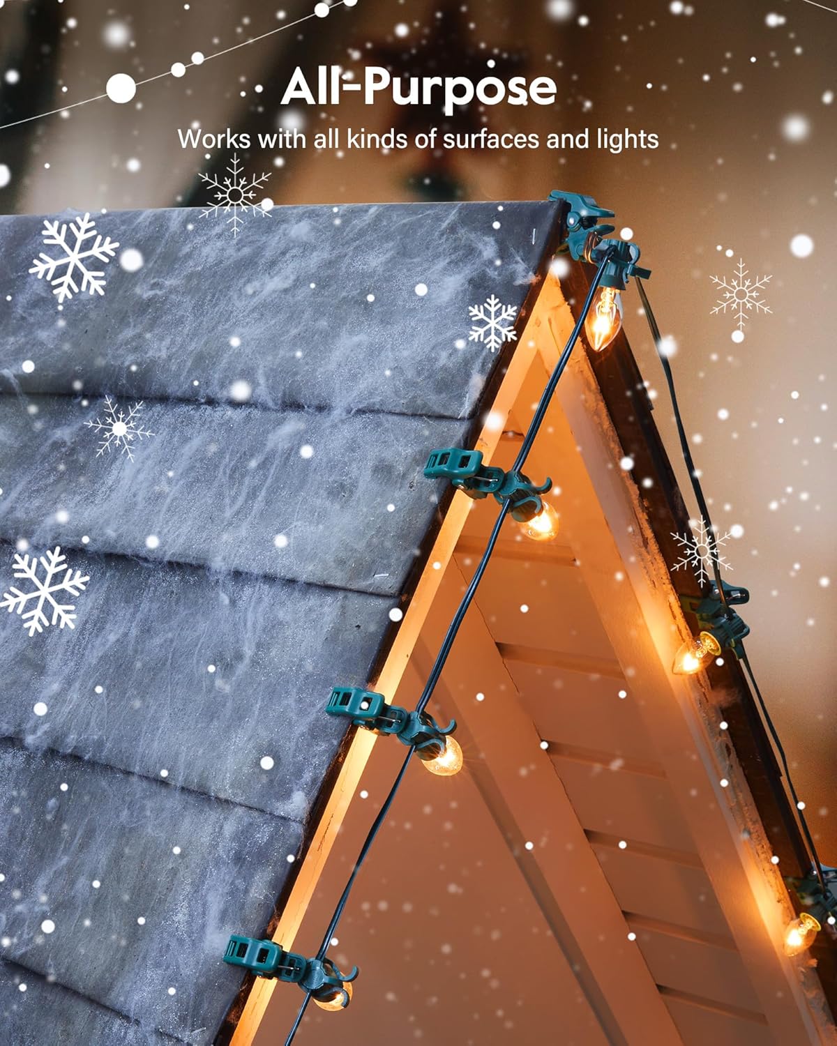 C7 C9 – Clips de resorte universales para luces navideñas, 50 clips de resorte rápido para decoraciones de luz navideña, clips de tejas y canalones