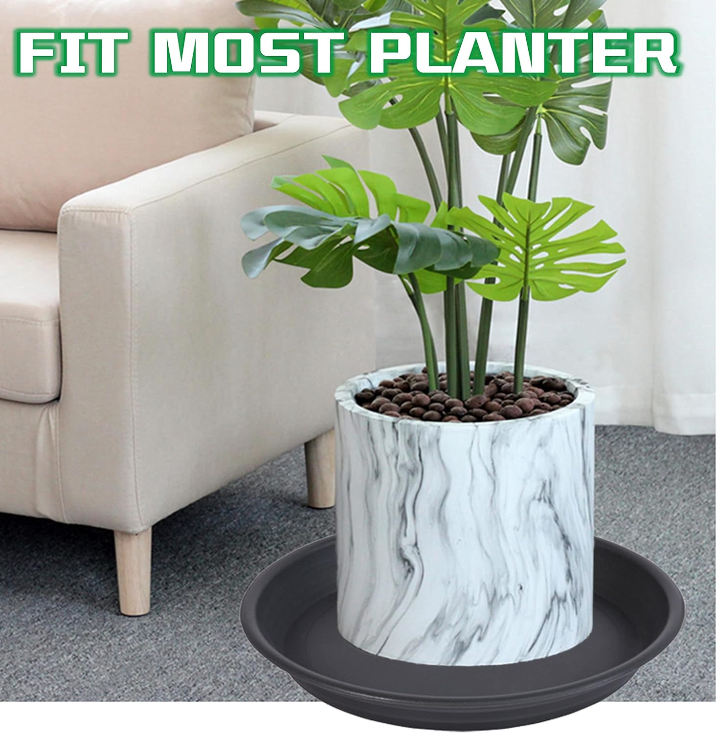 Platillo de plástico para plantas de 14 pulgadas, paquete de 3 bandejas de goteo negras duraderas para maceta, bandeja de drenaje resistente para