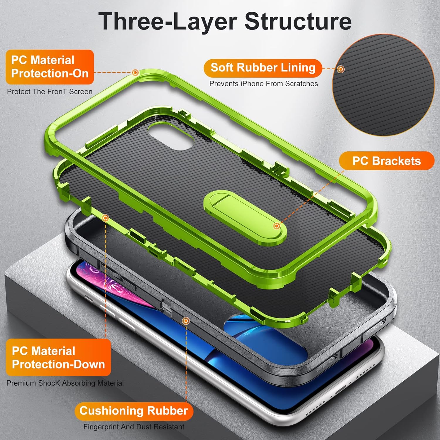 AWZHYDT Funda para iPhone XR, iPhone XR con soporte integrado, a prueba de golpes, polvo y caídas, protección de grado militar para Apple iPhone XR