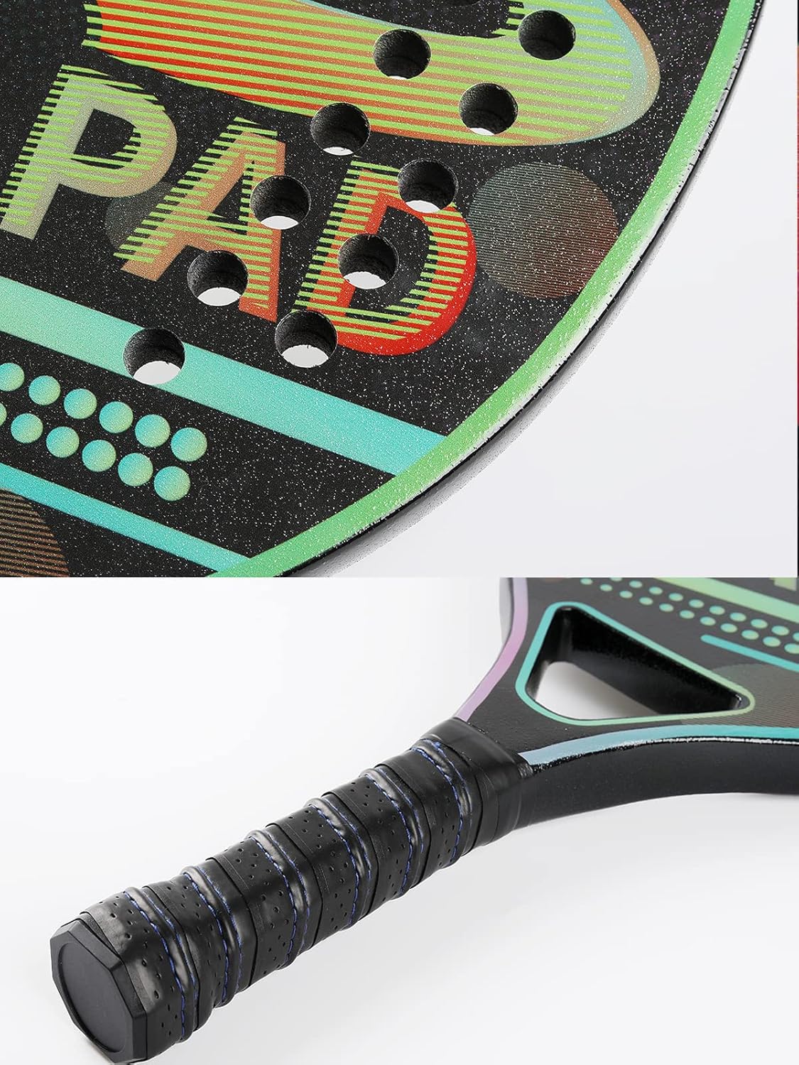 Raqueta de tenis de playa de carbono, pala de tenis de playa con núcleo de espuma viscoelástica EVA, pala de 0.866in de superficie de arena de 28
