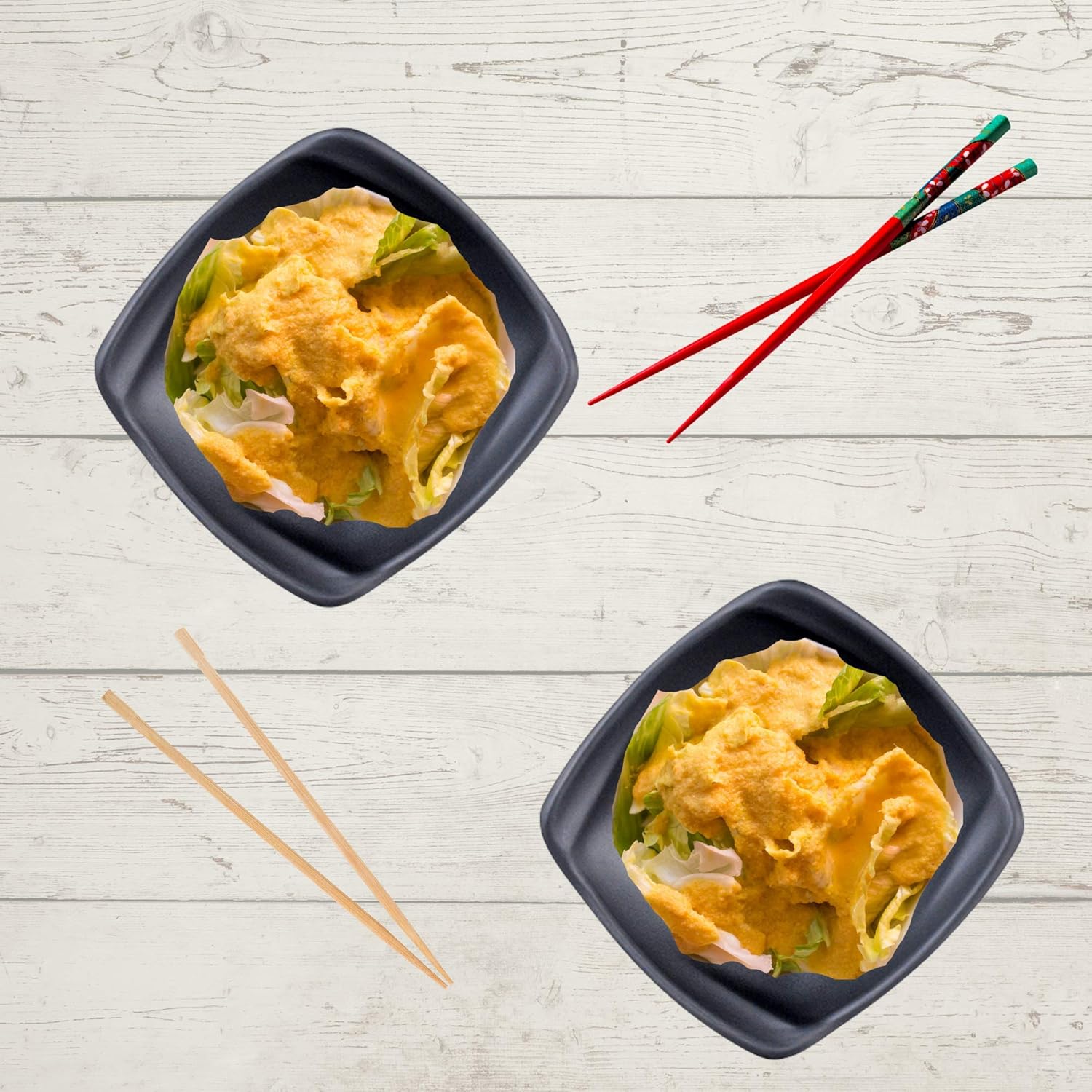 Tazón cuadrado de melamina para ensalada, sopa, fideos, 5.5 x 1.5 pulgadas, juego de 4 platos japoneses