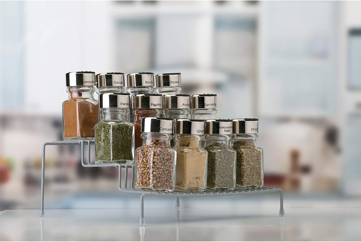 Kitchen Details Estante para especias de 3 niveles  Estante organizador  Encimera  Despensa  Armario de cocina  Gris