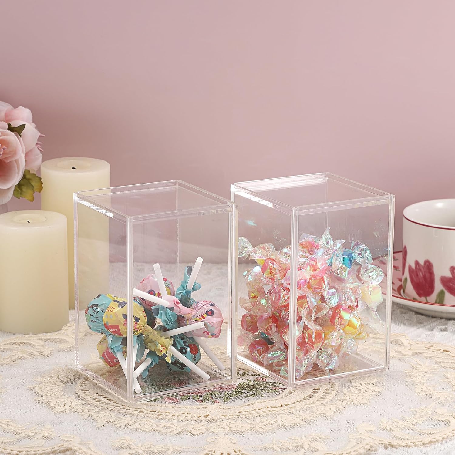 JUXYES Paquete de 2 vitrinas transparentes para mini figuras de acción, caja de exhibición de acrílico con puerta corredera, vitrina apilable cubo,