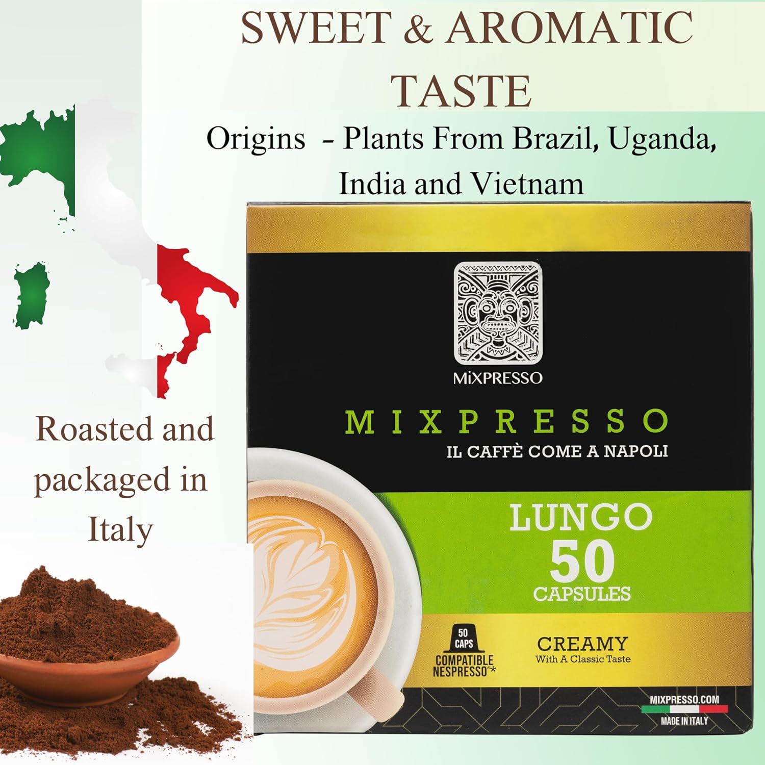 Mixpresso Cápsulas de café expreso compatibles con cafeteras Nespresso Original, cápsulas de café de una sola taza, café 100% italiano, café Lungo