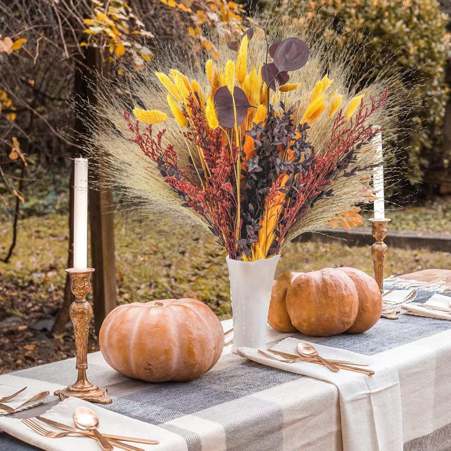 Ramos de hierba de pampa seca en otoño, colas de conejo naranja natural, flores secas de otoño para jarrones, otoño, bohemio, hogar, boda, arreglo