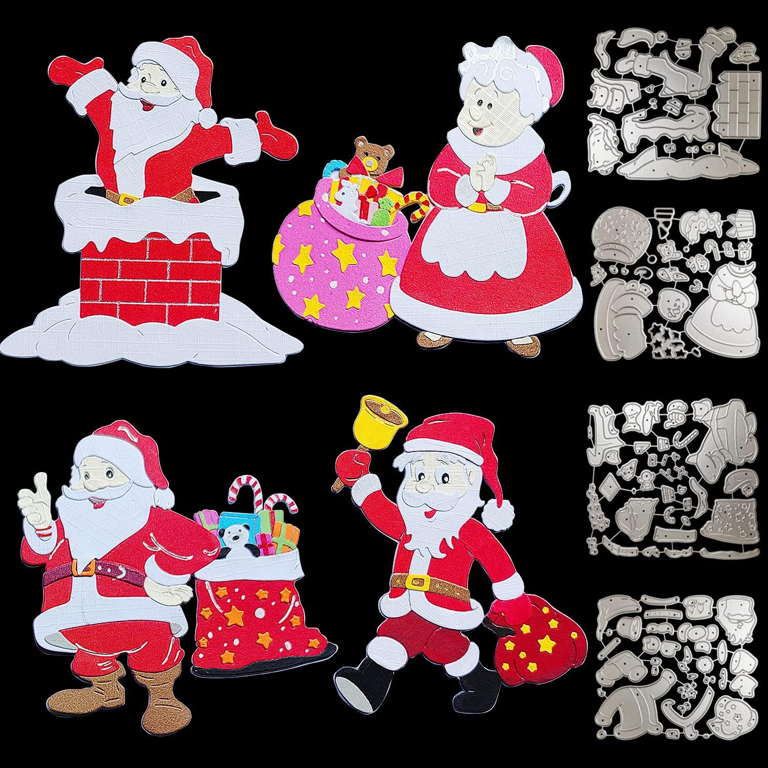 4 juegos de troqueles de Navidad de chimenea de Papá Noel para hacer tarjetas, suministros para álbumes de recortes, troqueles en relieve, plantilla