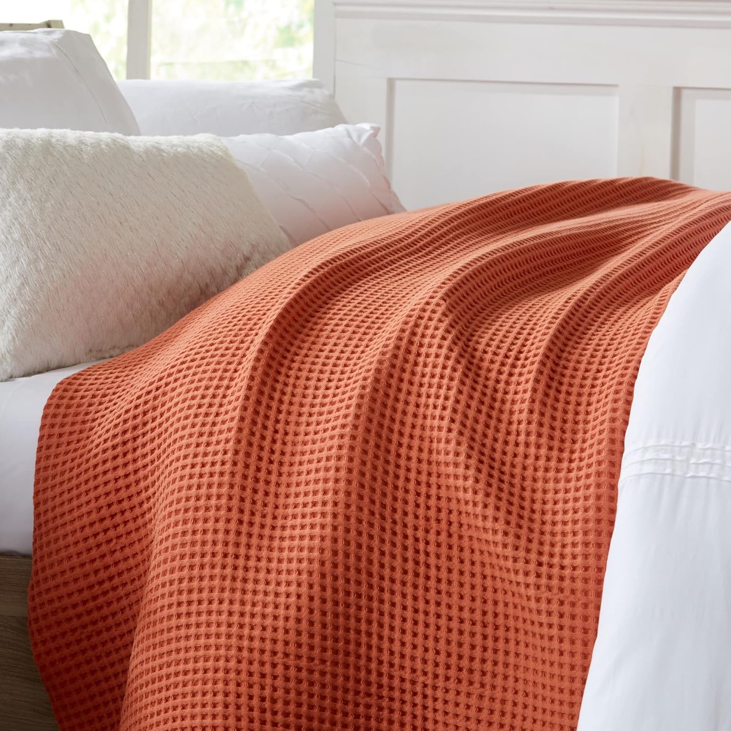 Manta de cama 100 % algodón con tejido de gofre, suave, transpirable y ligera para todas las estaciones, perfecta para usar en capas, colección