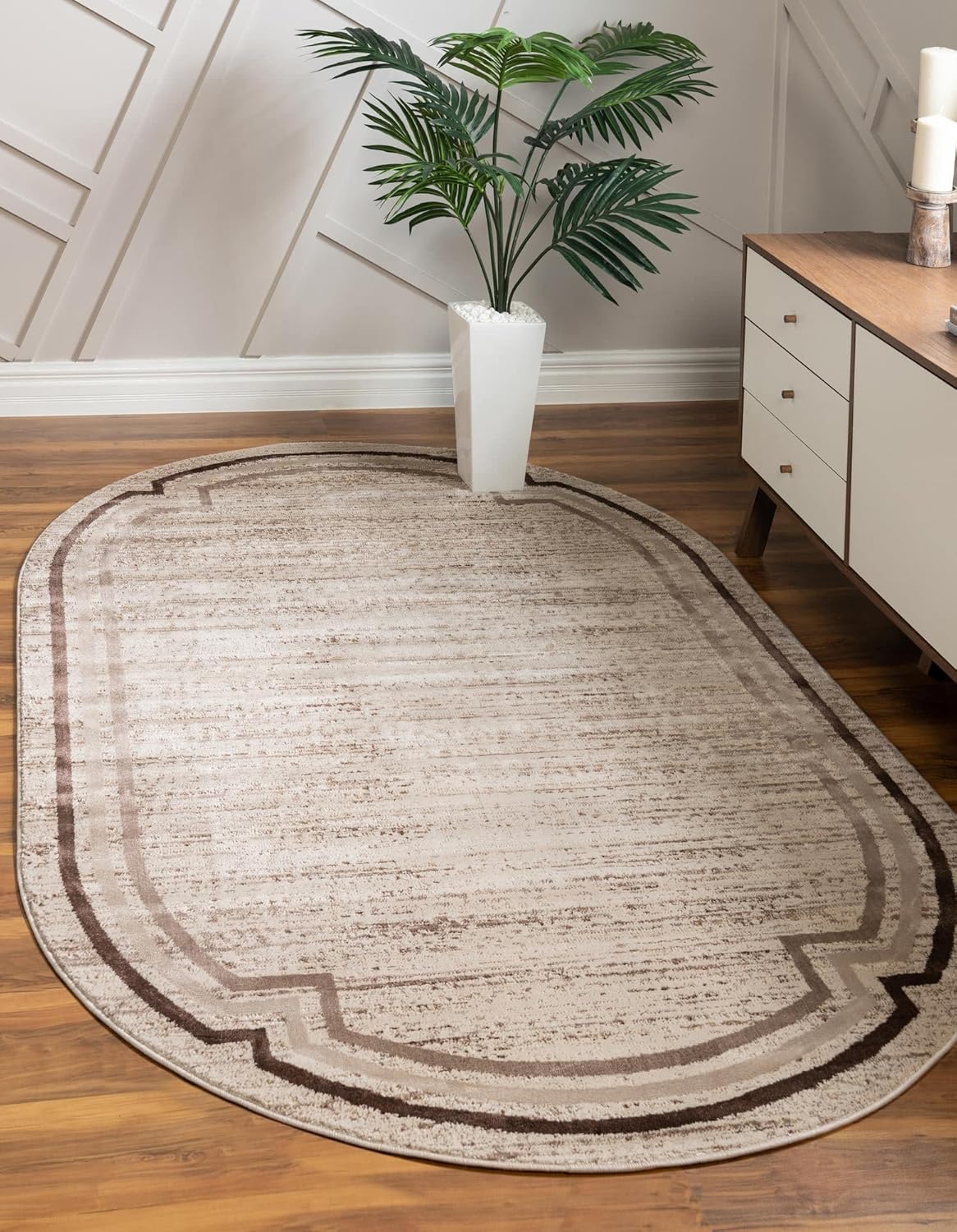 Unique Loom Oasis Collection – Alfombra de área – Fuente (3 pies x 5 pies 3 pulgadas, ovalada, marrónbeige)