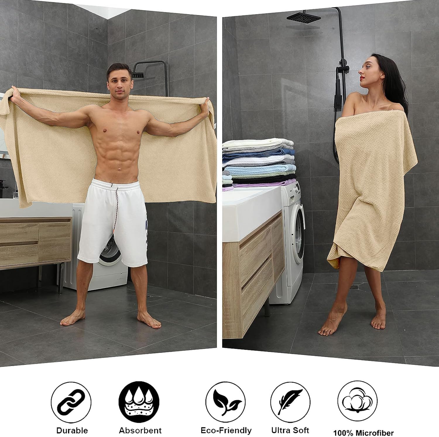 Juego de toallas de baño extra grandes de 35 x 70 pulgadas, juego de toallas de baño de gran tamaño, microfibra grande, de secado rápido, ligeras,