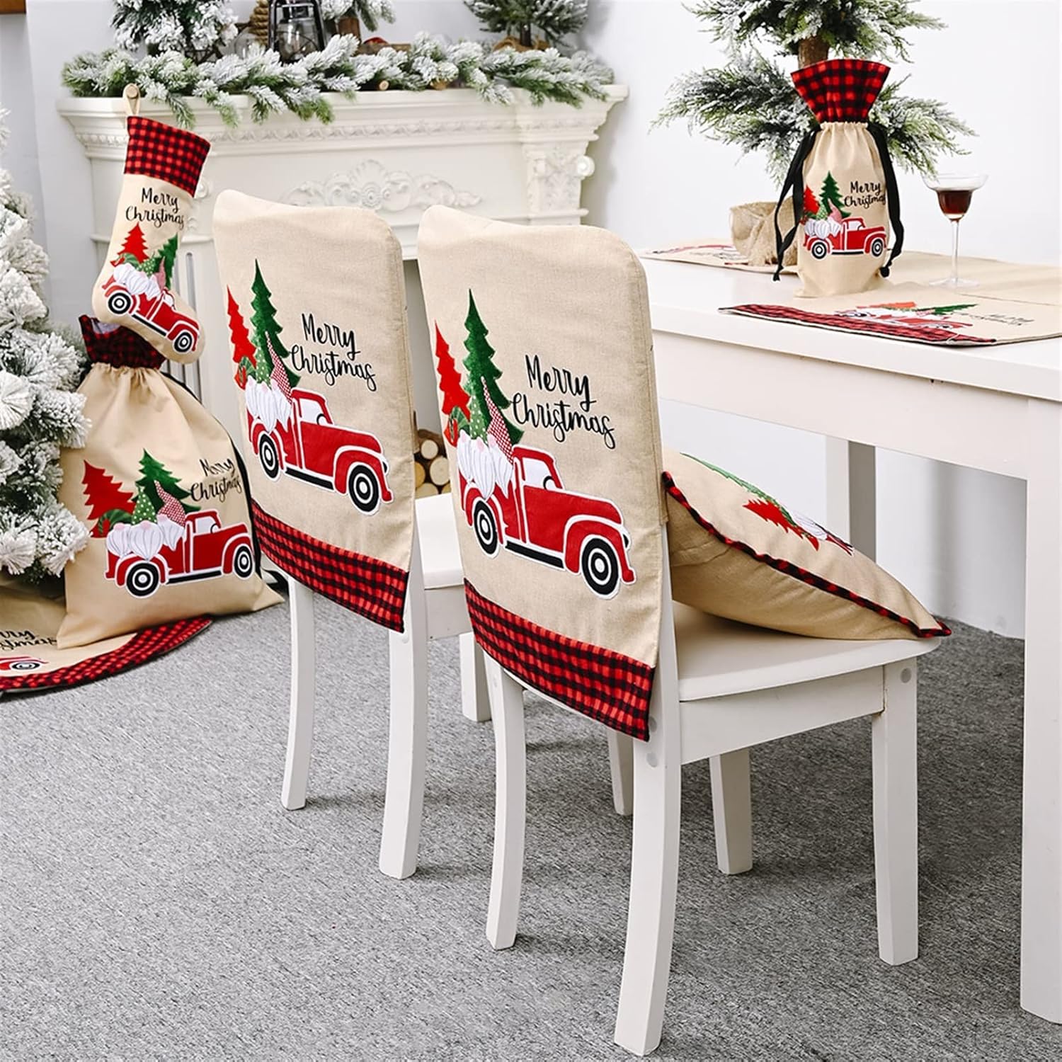 Fundas para sillas de Navidad, 2 piezas, diseño de bosque de gnomos de Navidad, fundas para sillas de automóvil, decoración del hogar para fiesta de