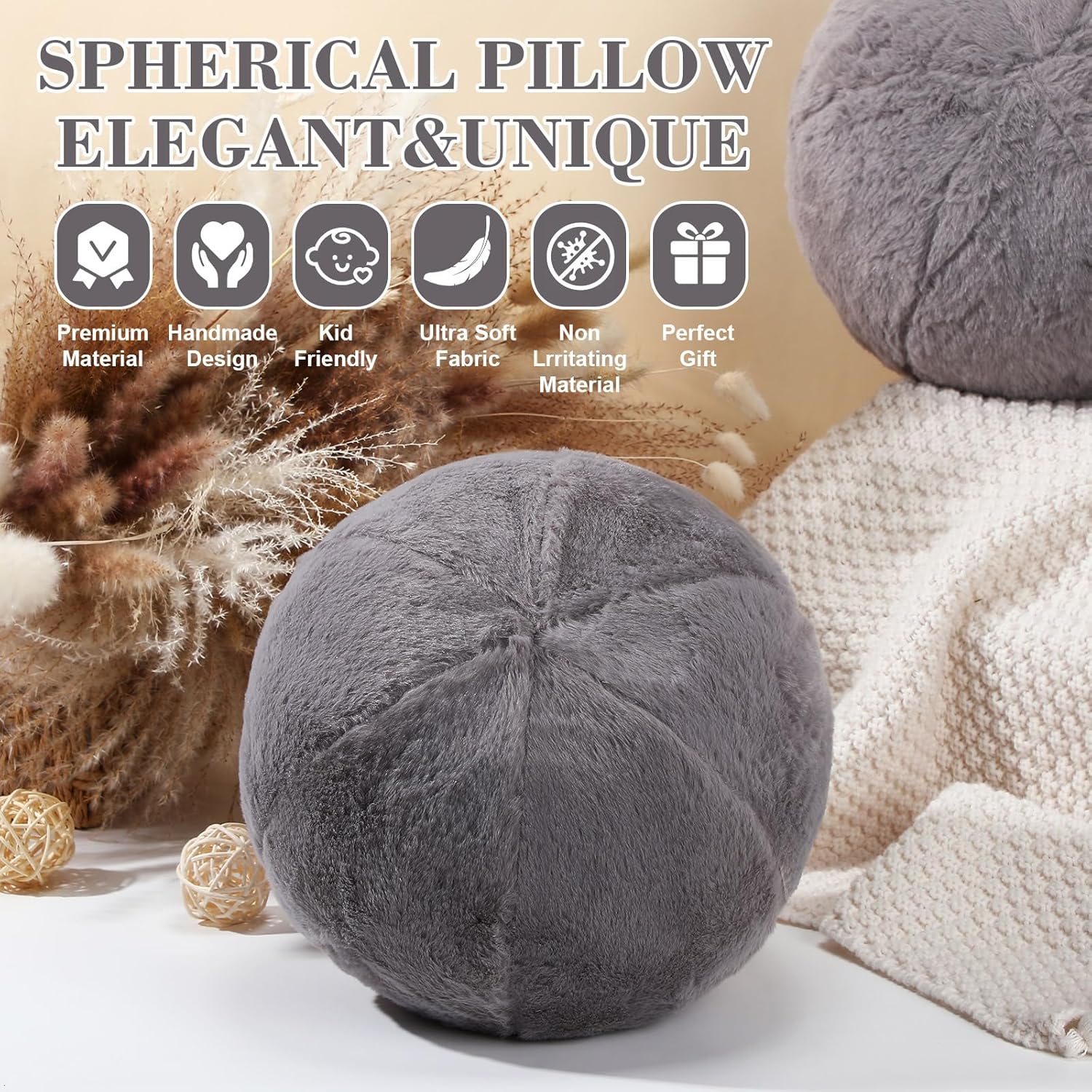 2 almohadas de felpa redondas de 11.8 pulgadas, almohada con nudo, almohada esférica suave para dormitorio, sala de estar, cama, oficina, escuela,