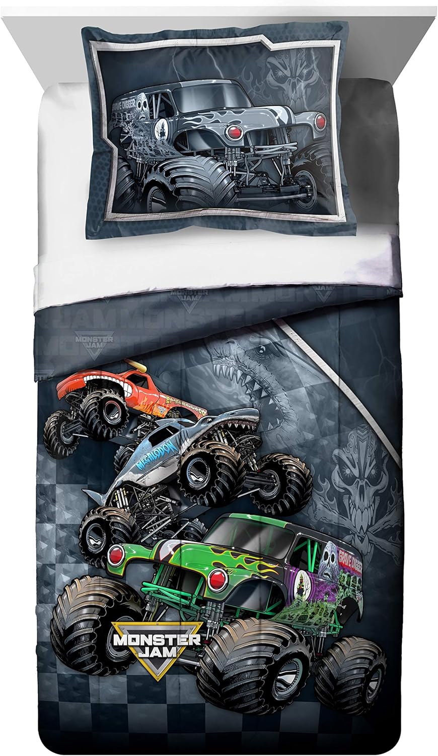 Jay Franco Monster Jam Slah – Juego de cama individual y cesta desplegable Break Out