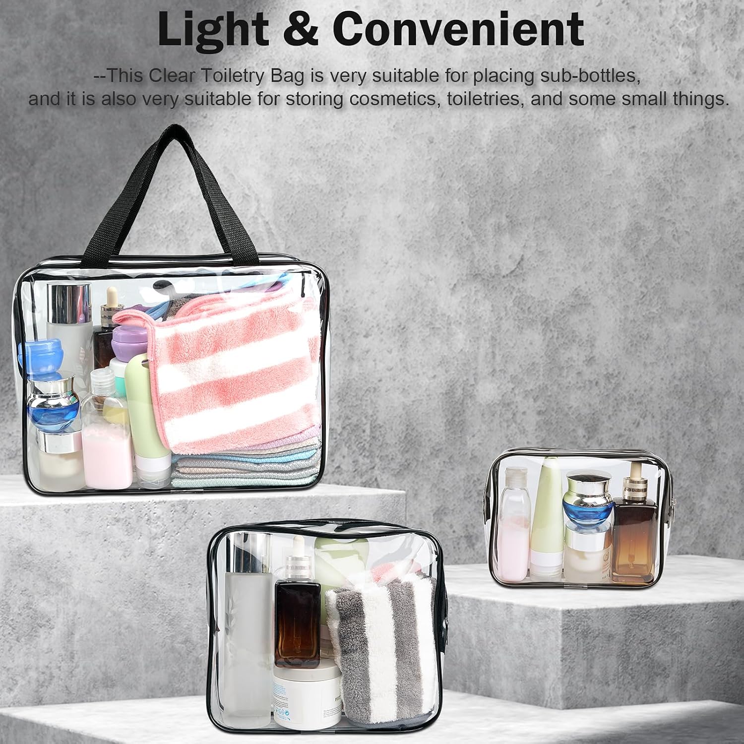 Bolsa de aseo transparente, tamaño de cuarto de galón, bolsa de cosméticos de maquillaje, bolsa de cosméticos de PVC, bolsa de cosméticos para