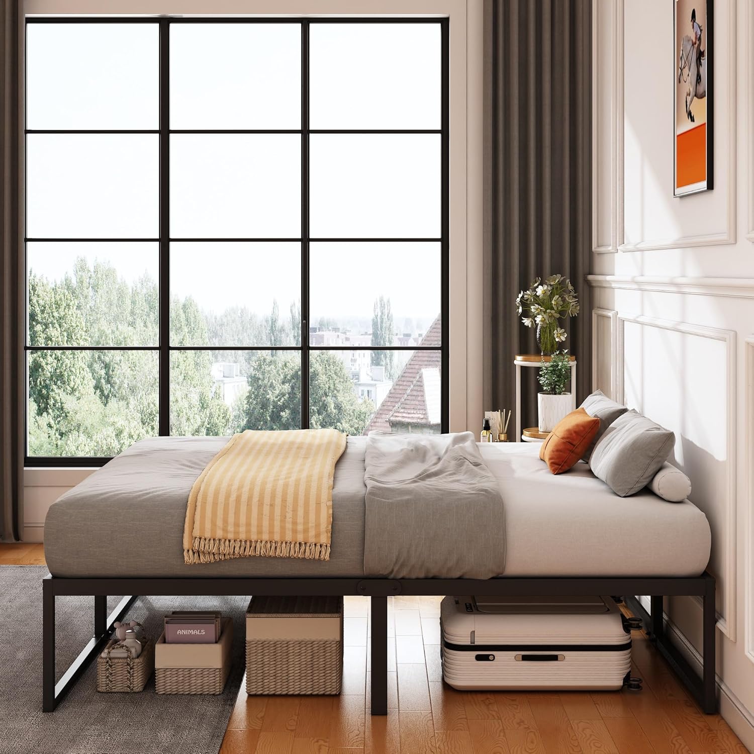 16 Inch King Bed Frame, No Box Spring Needed, Heavy Duty Metal Platform King Size Bed Frame, Strong Steel Slats Support, Noise Free, Easy Assembly,
