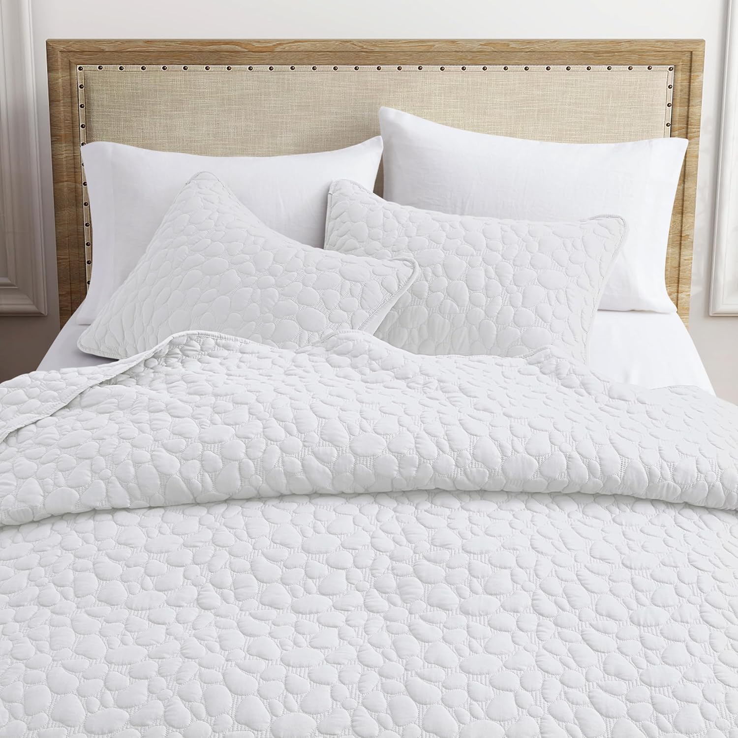 Juego de ropa de cama de tamaño King de gran tamaño, juego de edredón ligero de verano de granja, color blanco, colcha suave moderna con 2 fundas de