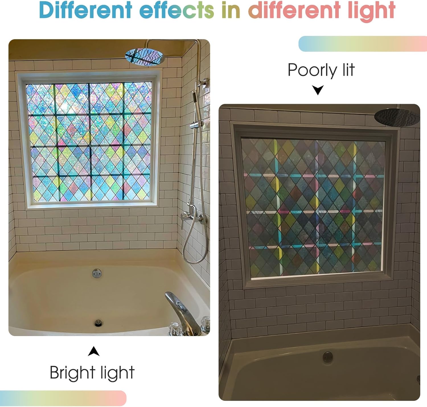 SUNBABY Película de vidrieras para ventana Película holográfica de privacidad para ventana de arco iris, película decorativa de privacidad con