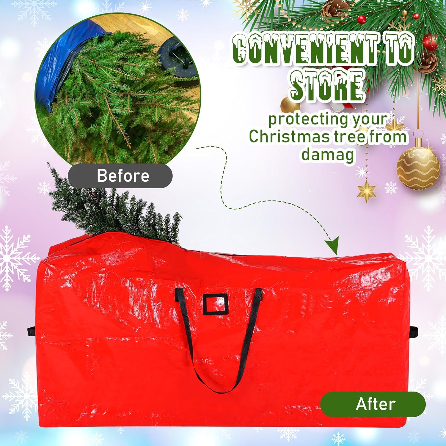 Sadnyy Paquete de 6 bolsas de almacenamiento para árbol de Navidad a granel, se adapta a árboles de Navidad de hasta 9 pies, bolsa con doble