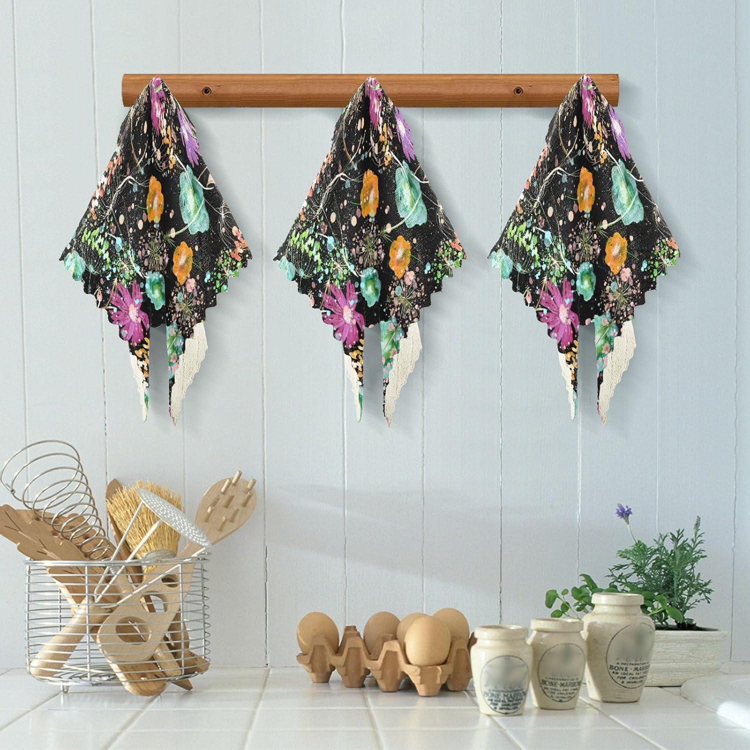 FRODOTGV Watercolor Floral Bouquet Wildflowers Cotton Print Kitchen Towels and Dishcloths Sets Fast Drying Set of 6 Microfiber Drying Towels for Car