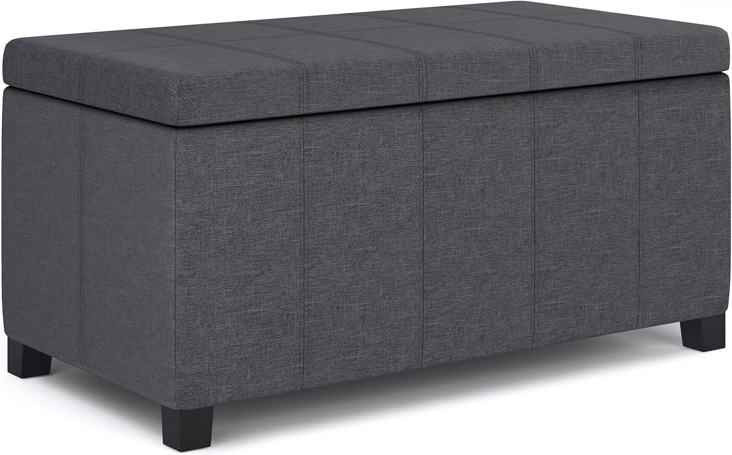 SIMPLIHOME Dover – Banco otomano rectangular de 36 pulgadas de ancho con parte superior elevadora en tela de aspecto de lino gris pizarra, taburete