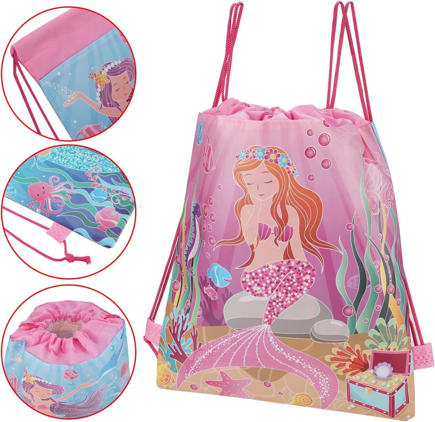 Konsait Bolsas de fiesta de sirena para niños, suministros de fiesta de cumpleaños de sirena, bolsas de regalo, paquete de 10, bolsas de dulces para
