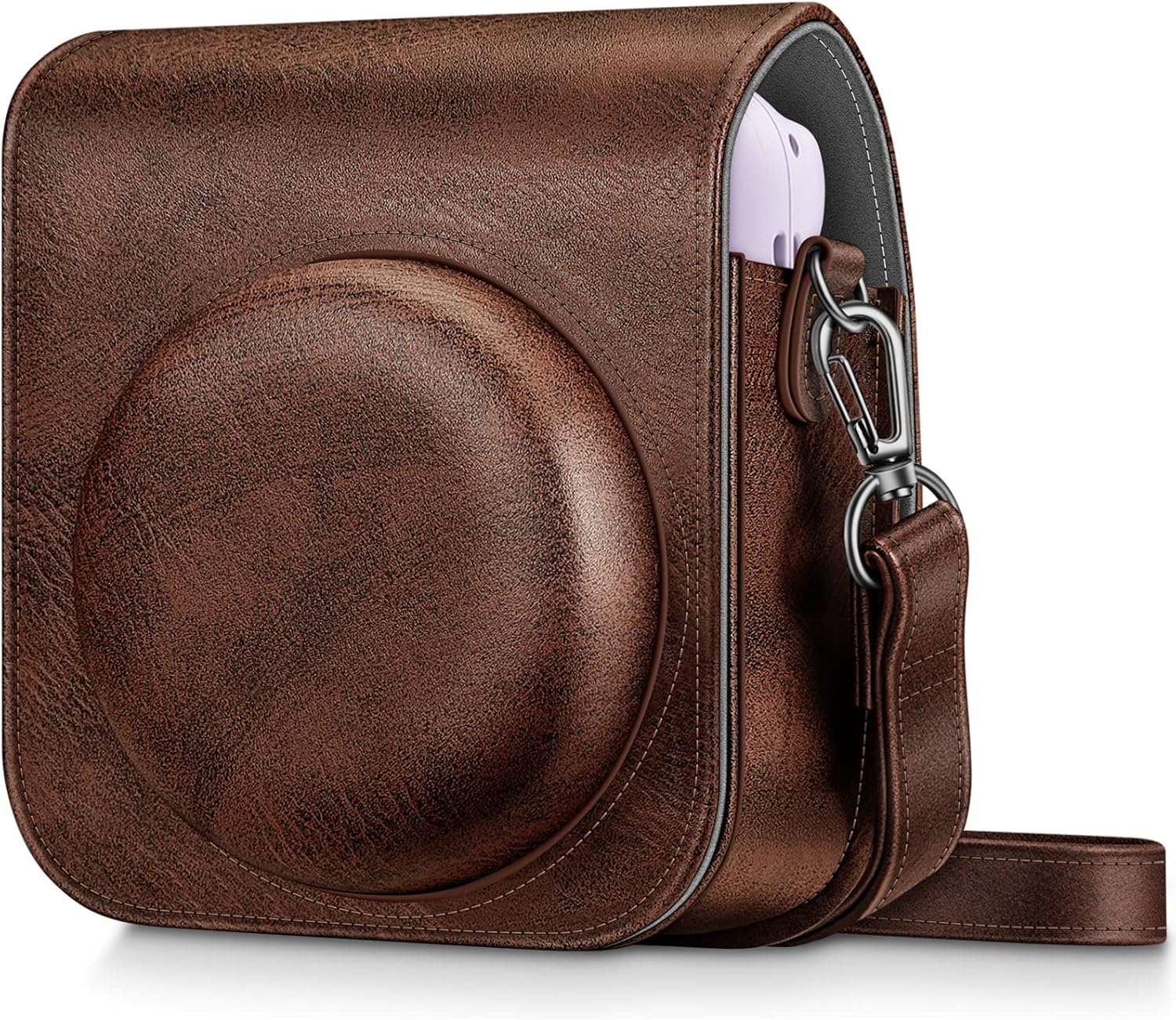 Fintie Funda protectora para cámara instantánea Fujifilm Instax Mini 12 – Funda de piel vegana premium con correa ajustable extraíble, color marrón