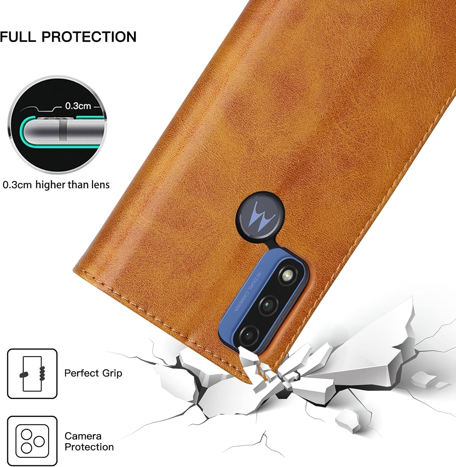 Funda para Moto G Pure (2021)Moto G Power (2022)Moto G Play (2023) Funda de piel sintética con tapa 3 ranuras para tarjetas, 1 bolsillo para dinero