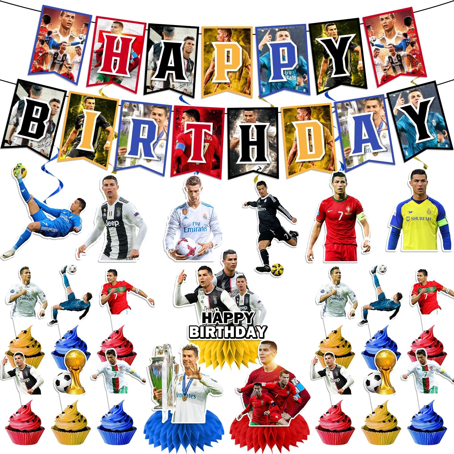 28 decoraciones de fiesta de estrella de fútbol, juego de decoraciones de fiesta de cumpleaños de estrella de fútbol 3D, incluye decoración de