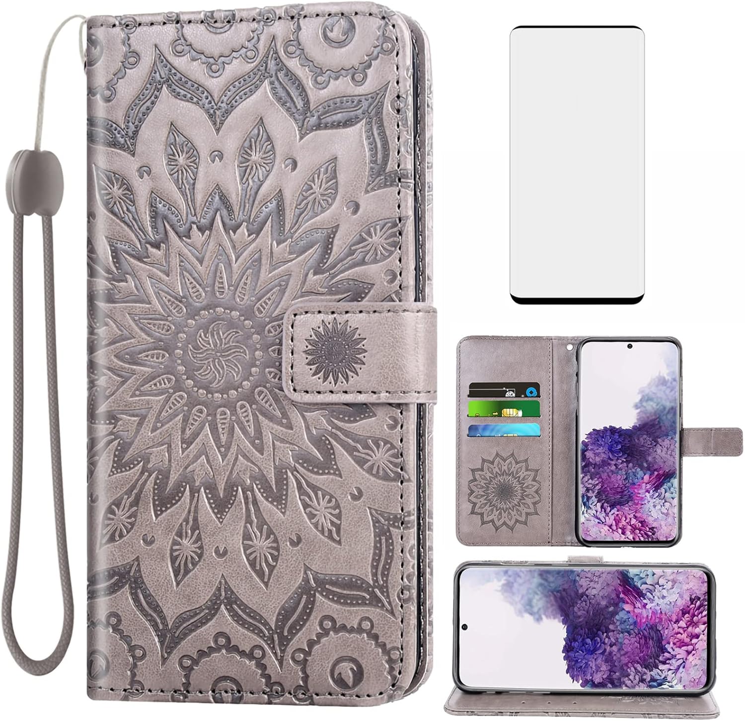 Asuwish Funda de teléfono para Samsung Galaxy S20 Glaxay S 20 5G UW 6.2 pulgadas cartera con protector de pantalla de vidrio templado, funda delgada