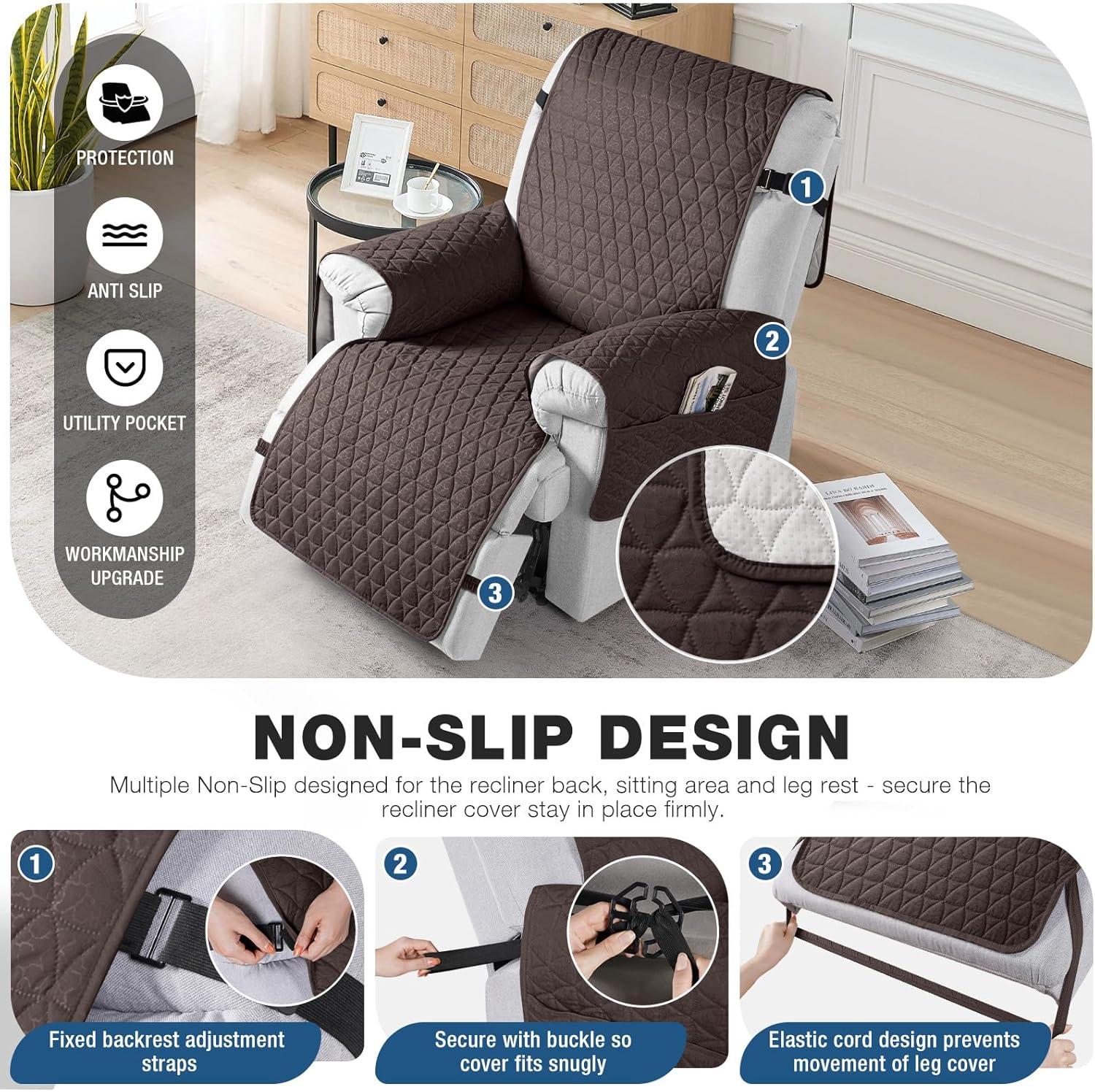 TAOCOCO Funda reclinable 100% impermeable, con gránulo antideslizante, fundas para sillas reclinables con banda elástica, fundas para sillas