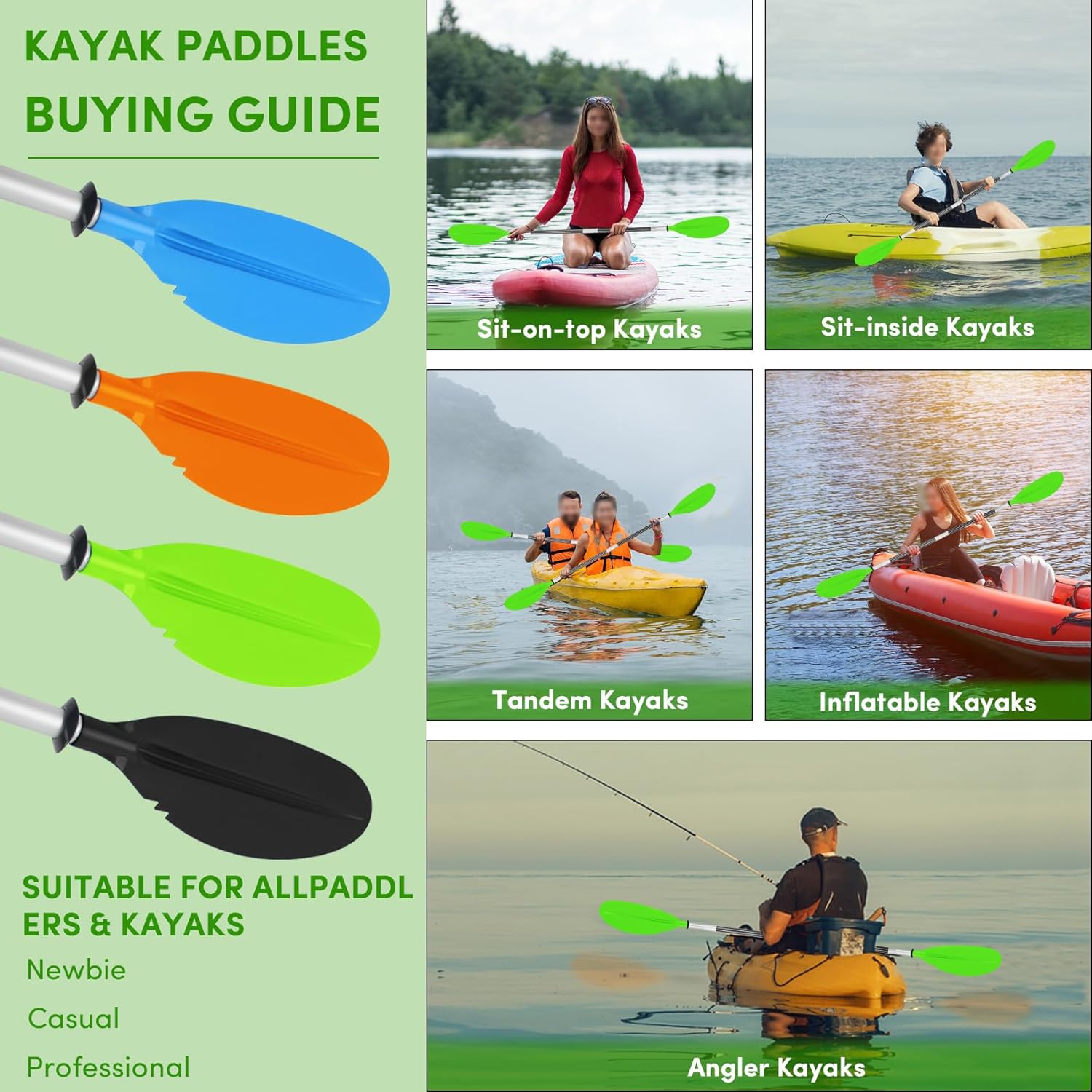 Remo de kayak, 88 pulgadas, 4 piezas de remos para kayak, flotador de eje de aleación de aluminio resistente, ligero, desmontable, ajustable, para