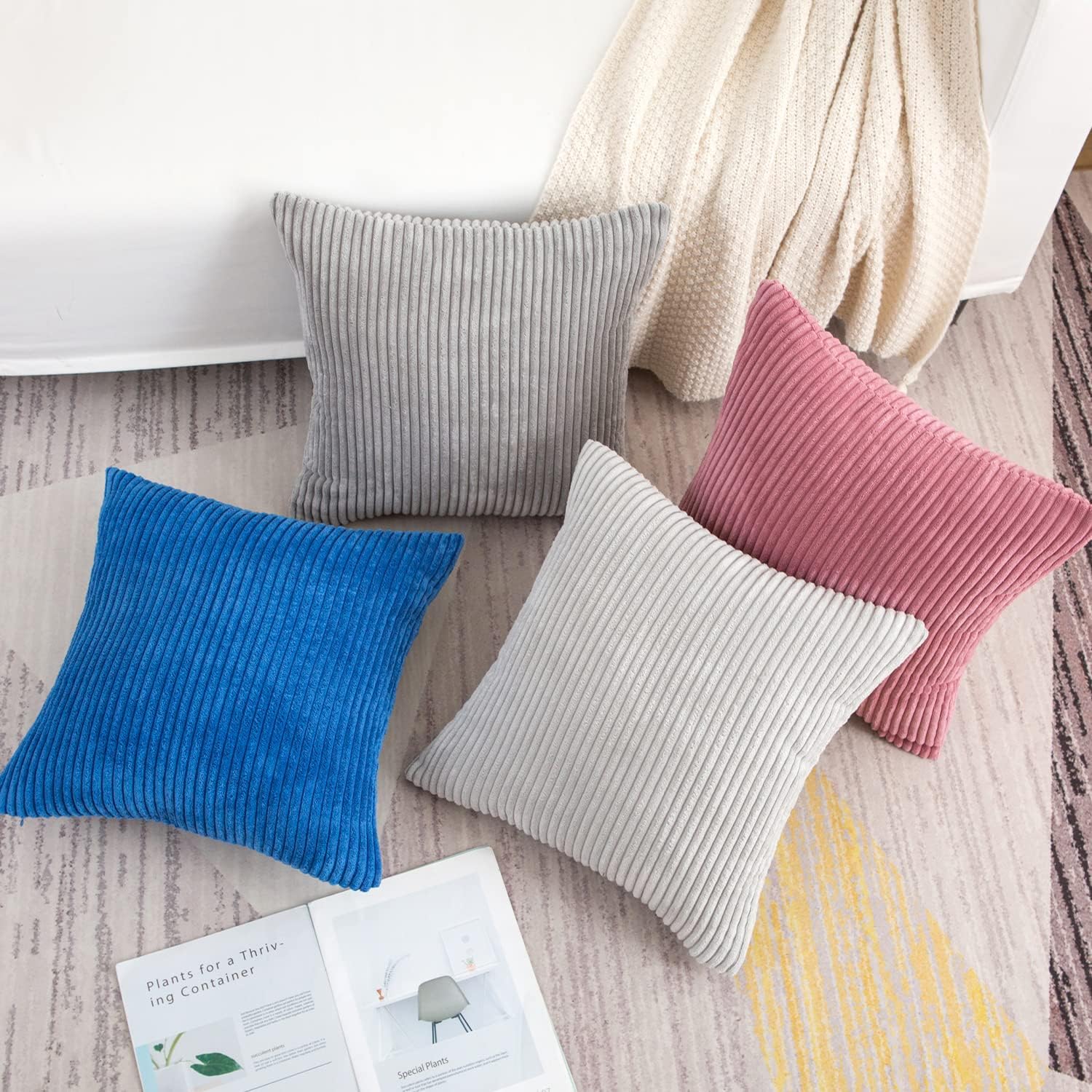 Softalker Juego de 4 fundas de almohada de pana suave a rayas sólidas, 20 x 20 pulgadas, decoración moderna para sofá, dormitorio, sala de estar