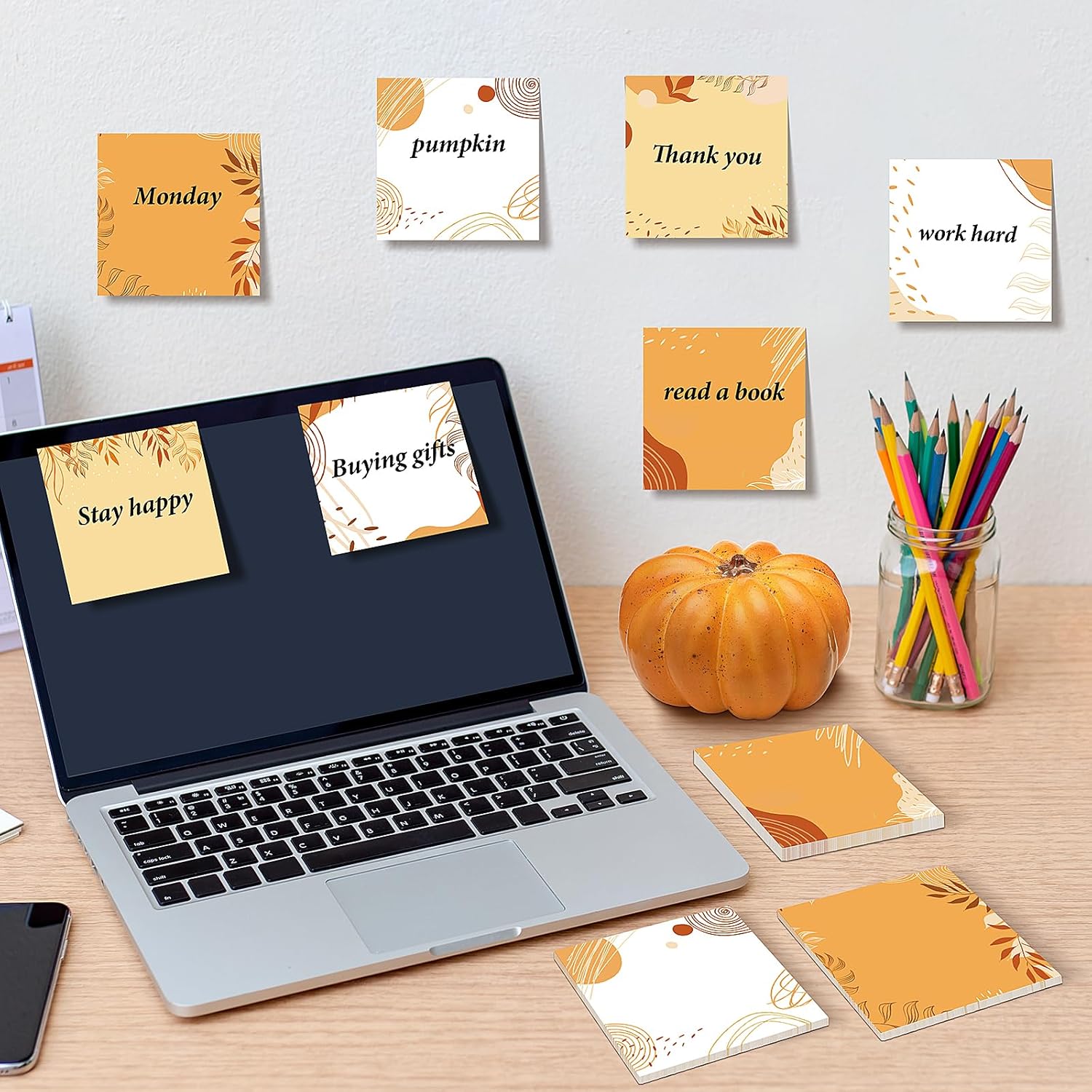 16 notas adhesivas de otoño, estilo bohemio, diseño de otoño, blocs de notas autoadhesivas, notas adhesivas para escuela, oficina, hogar,