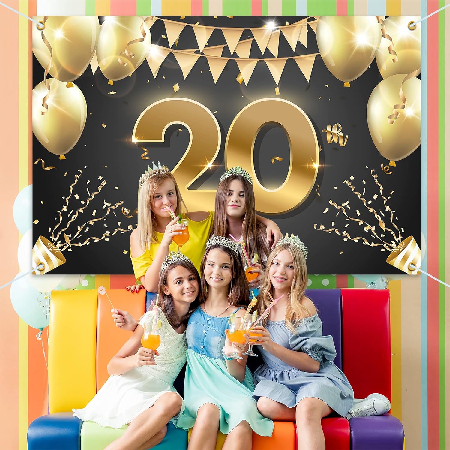 HAMIGAR Fondo de pancarta de feliz cumpleaños 20 de 6 x 4 pies, decoraciones de cumpleaños de 20 años, suministros de fiesta para mujeres y hombres,