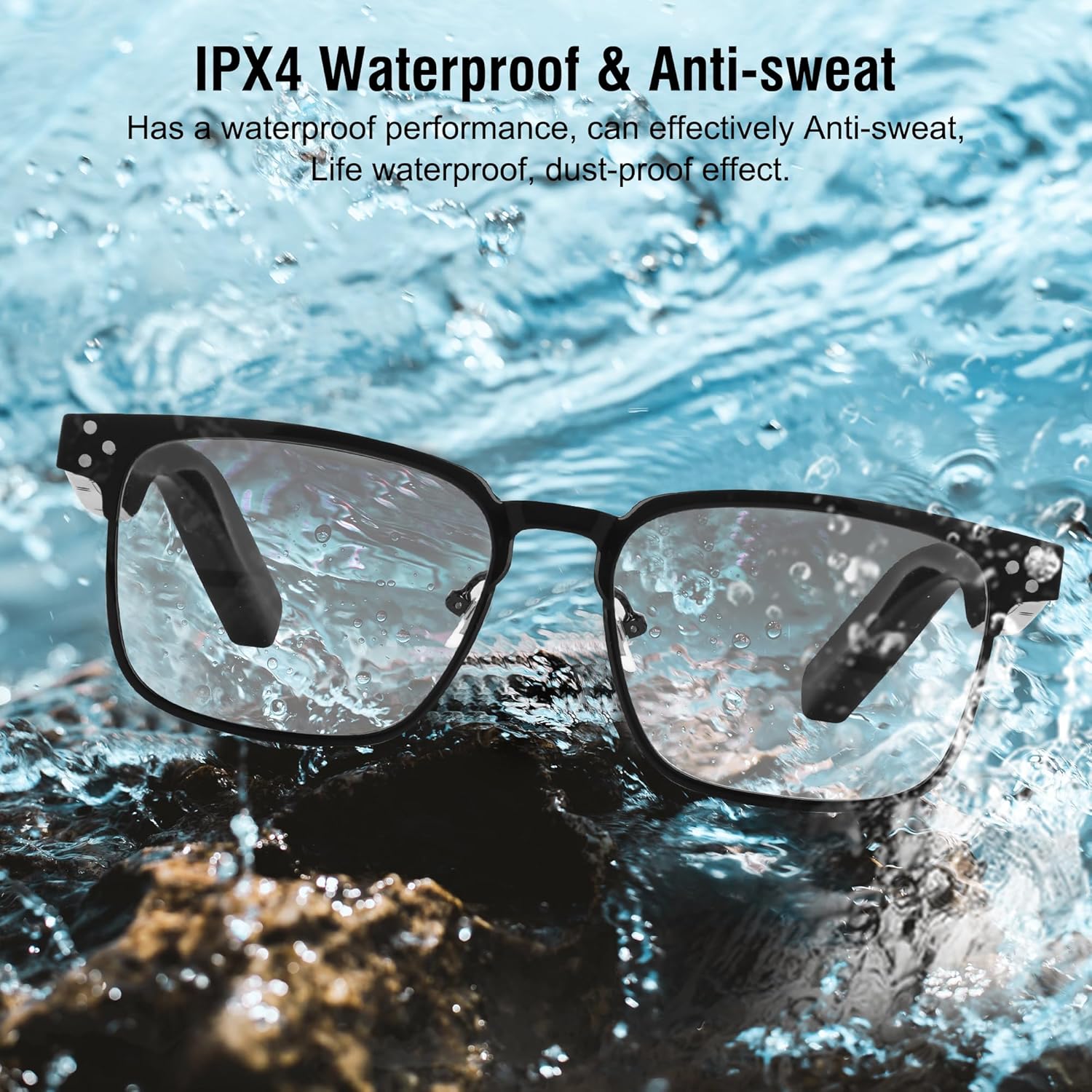 DOVIICO Lentes inteligentes con audio Bluetooth con altavoces, gafas de música, asistente de voz táctil, lentes de luz azul, llamadas manos libres,