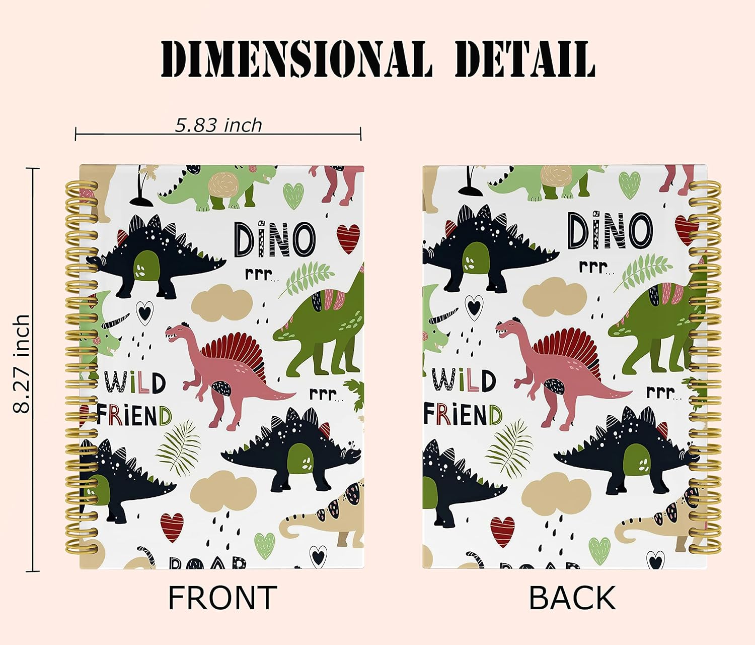 Cuaderno de dinosaurios para niños, cuadernos de dinosaurios en espiral de rayas anchas para niños, cuaderno encuadernado en espiral de 5.5 x 8.3