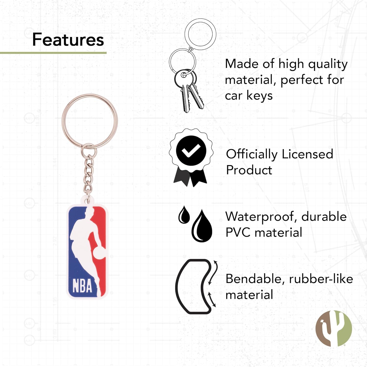Desert Cactus Llavero de PVC con logotipo principal de la NBA titular de las llaves del coche de la Asociación Nacional de Balon, Multi colorido